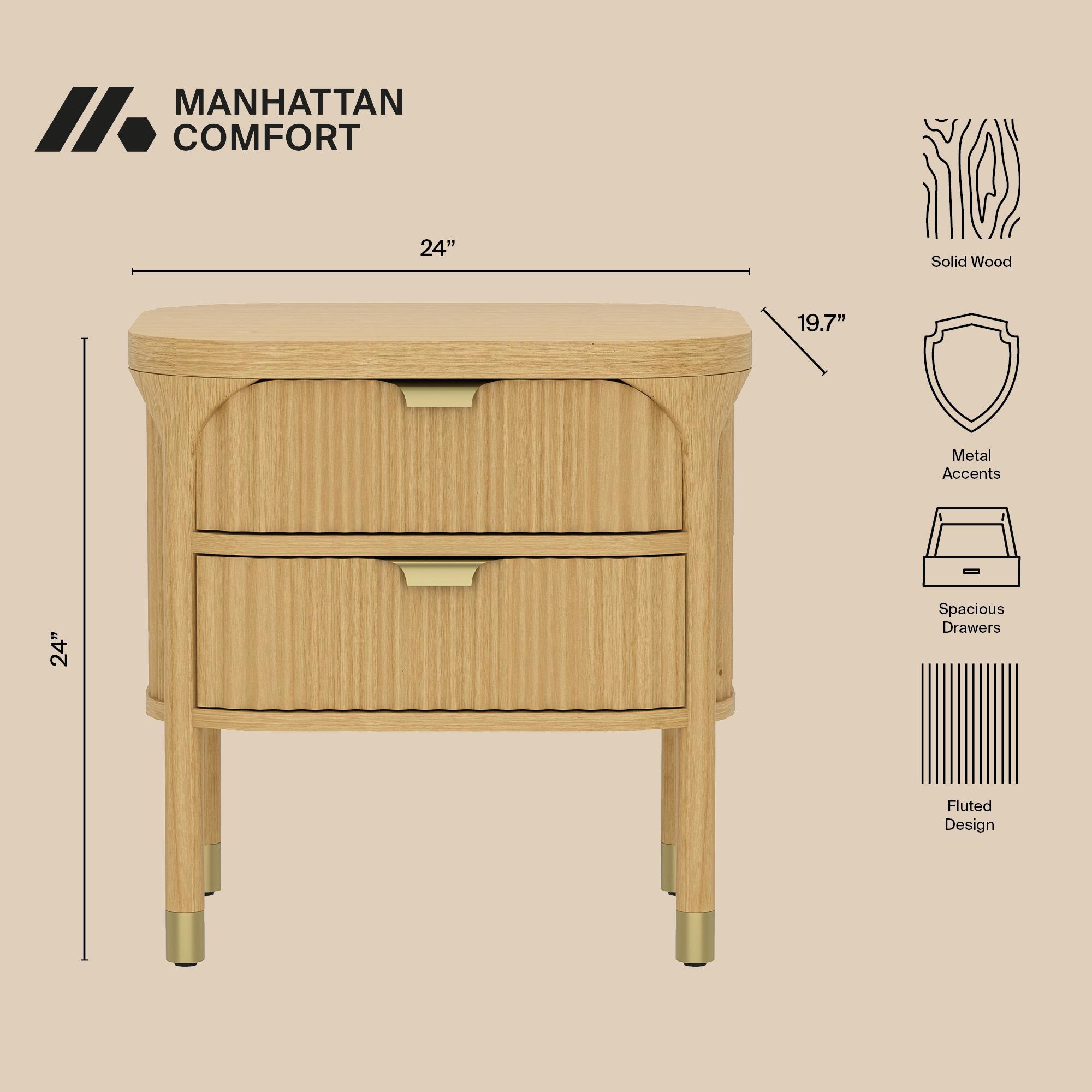 Manhattan Comfort Park 24" 2 Drawer Nightstand, Natural, large