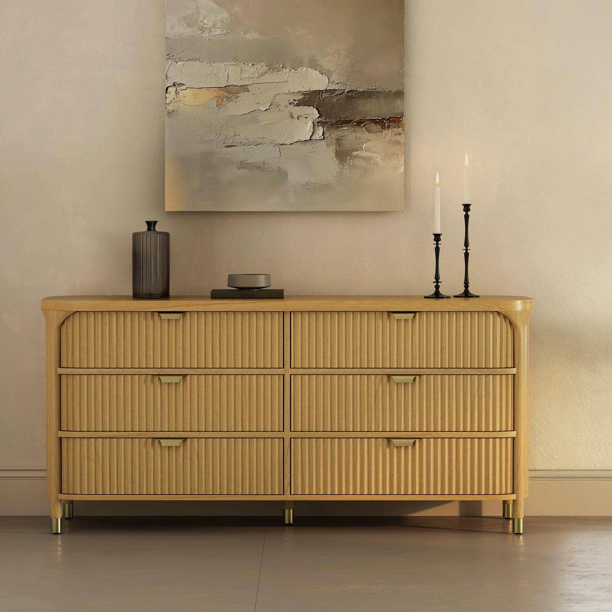 Manhattan Comfort Park 6 Drawer Dresser, Natural, rollover