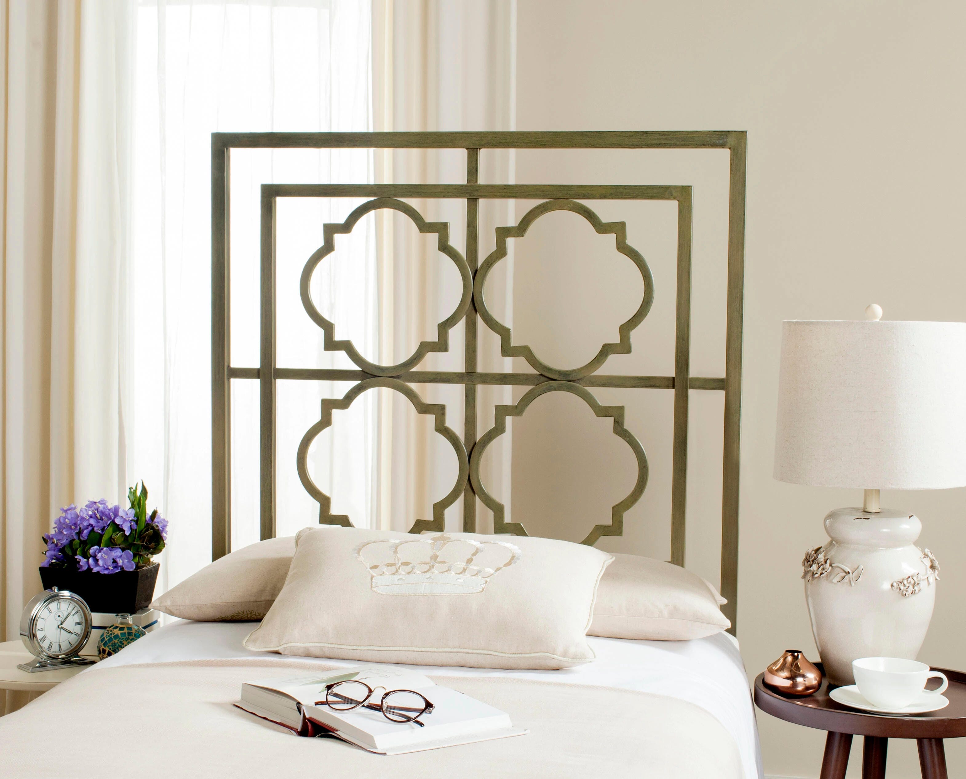 Safavieh Silva King Headboard, Distressed Brass, rollover