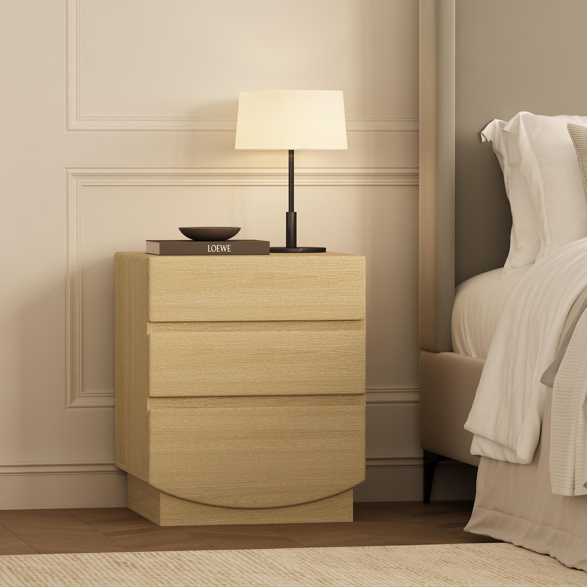 Manhattan Comfort Ardea 20" 3 Drawer Nightstand, Natural Oak, rollover
