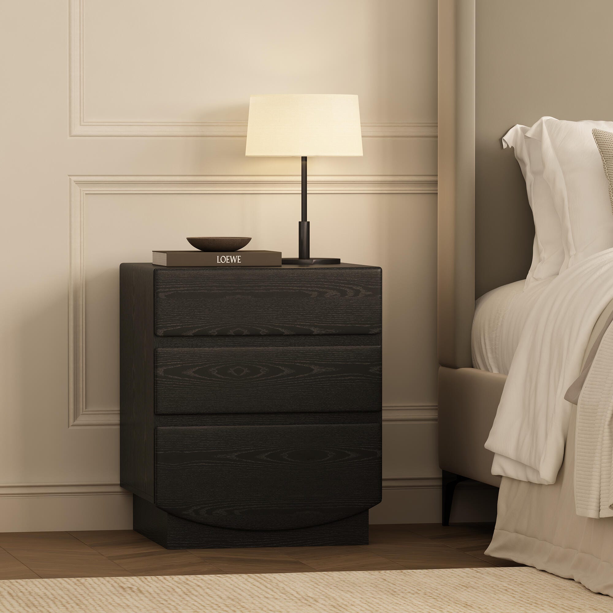 Manhattan Comfort Ardea 20" 3 Drawer Nightstand, Black, rollover