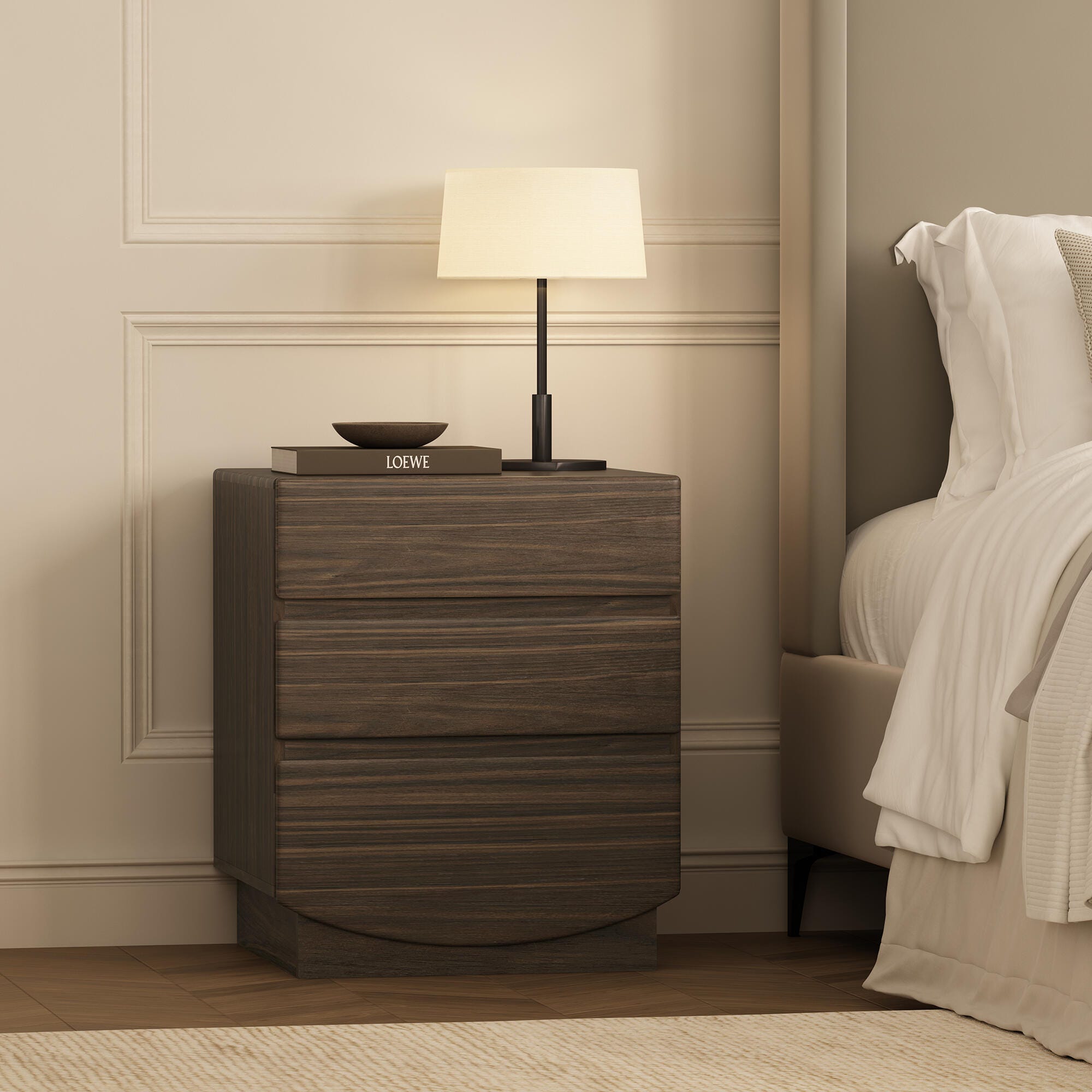 Manhattan Comfort Ardea 20" 3 Drawer Nightstand, Walnut, rollover