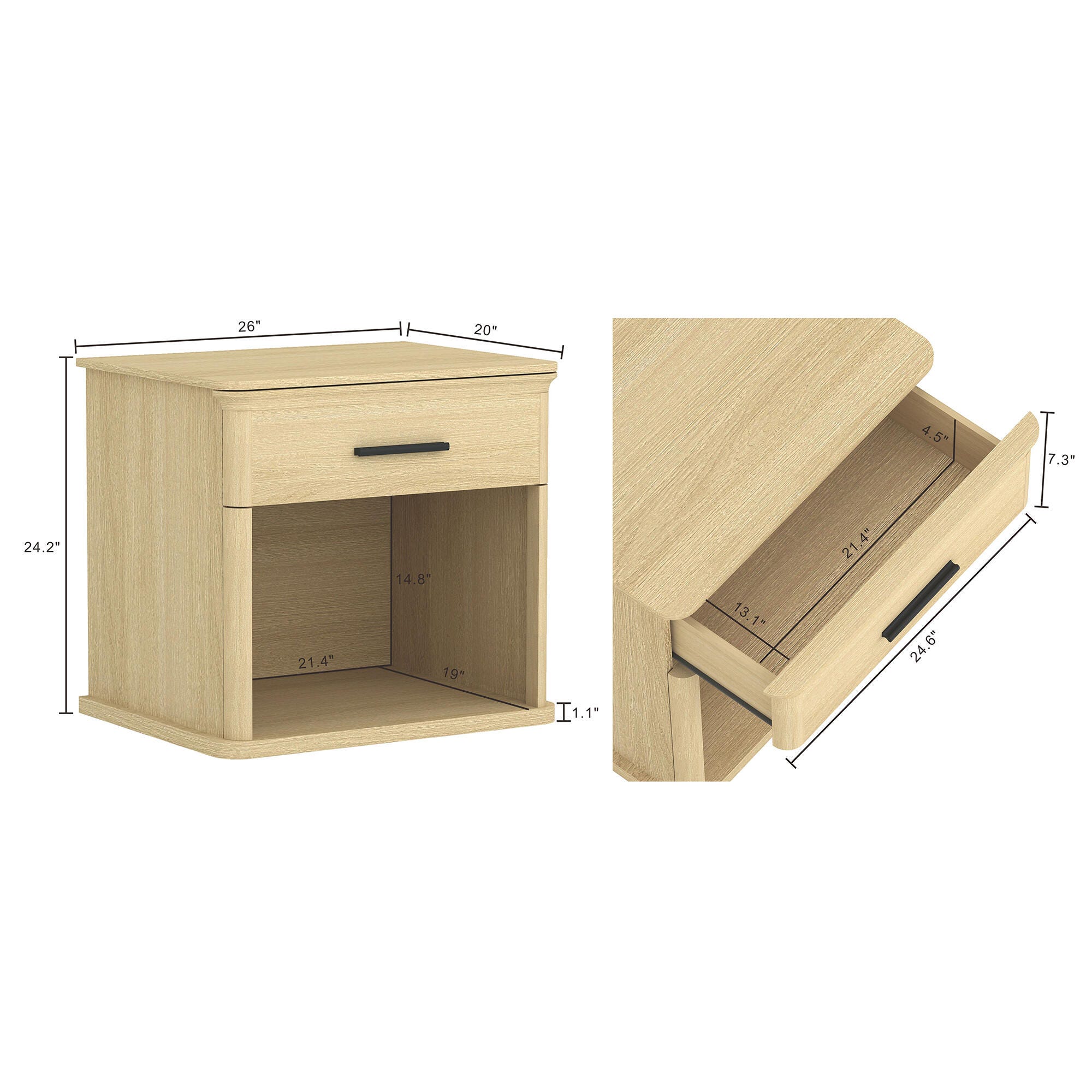 Manhattan Comfort Clifford 31" 1 Drawer Nightstand, , large