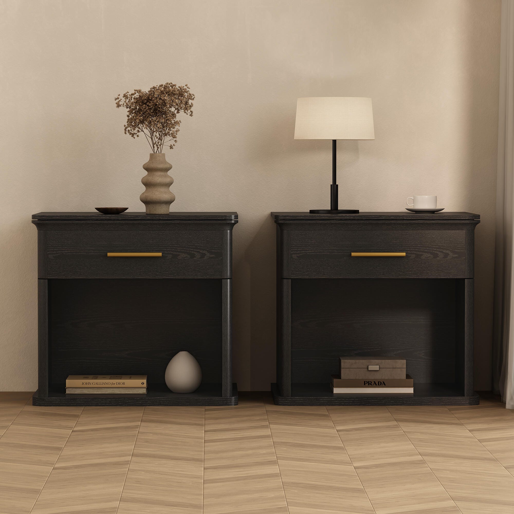 Manhattan Comfort Clifford 31" 1 Drawer Nightstand, Black/Gold, large