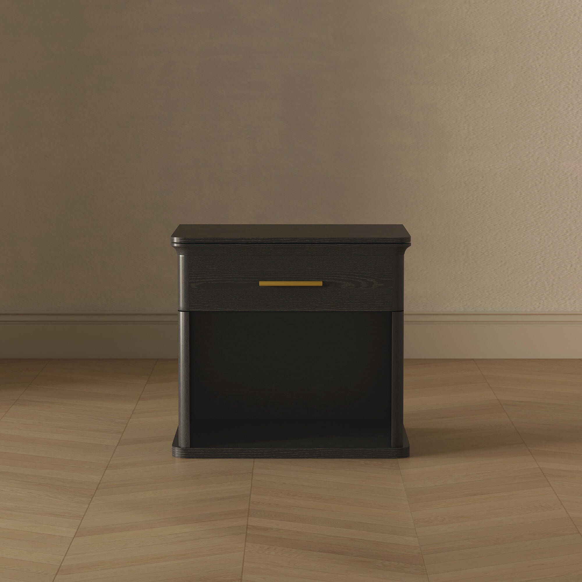 Manhattan Comfort Clifford 31" 1 Drawer Nightstand, Black/Gold, large