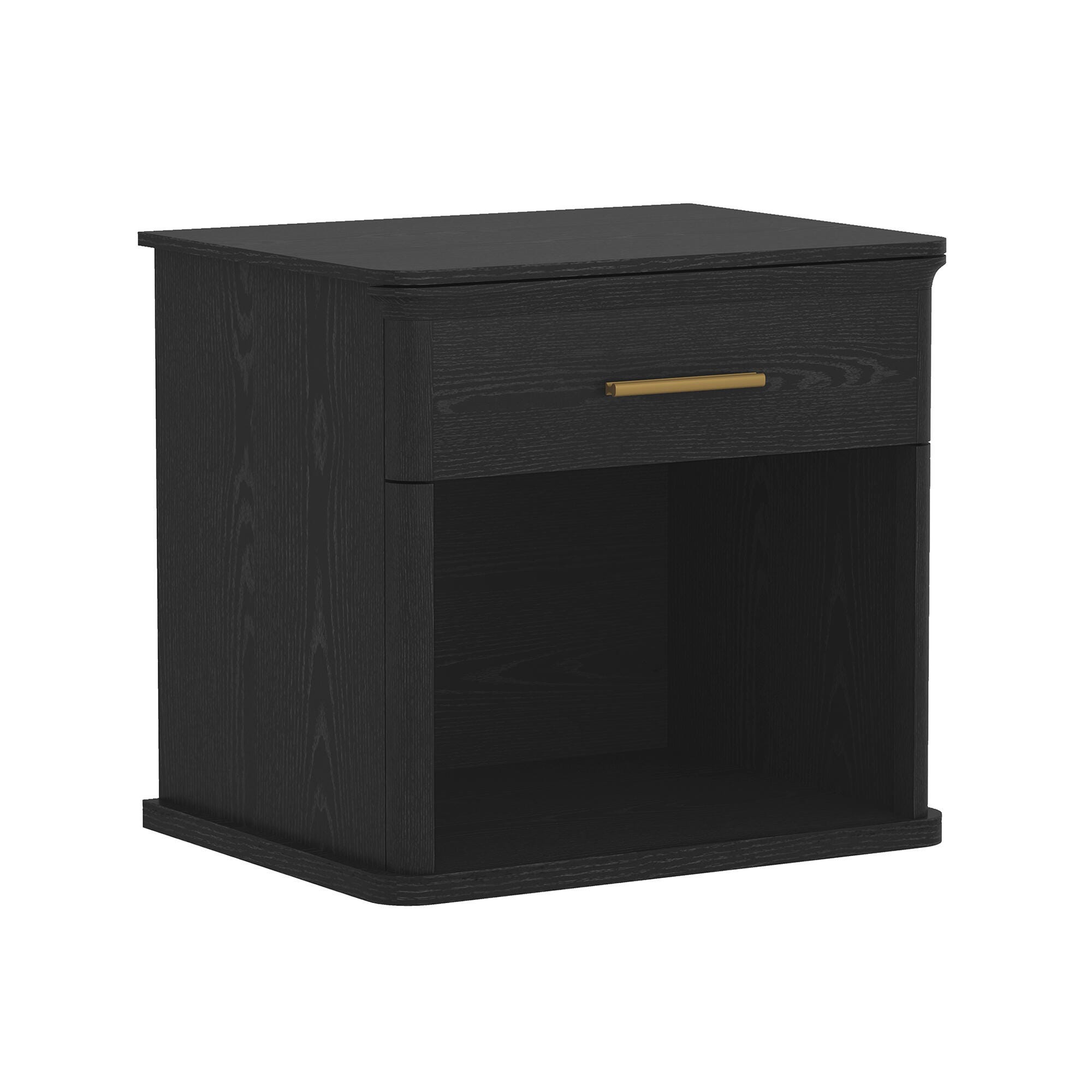 Manhattan Comfort Clifford 31" 1 Drawer Nightstand, Black/Gold, large