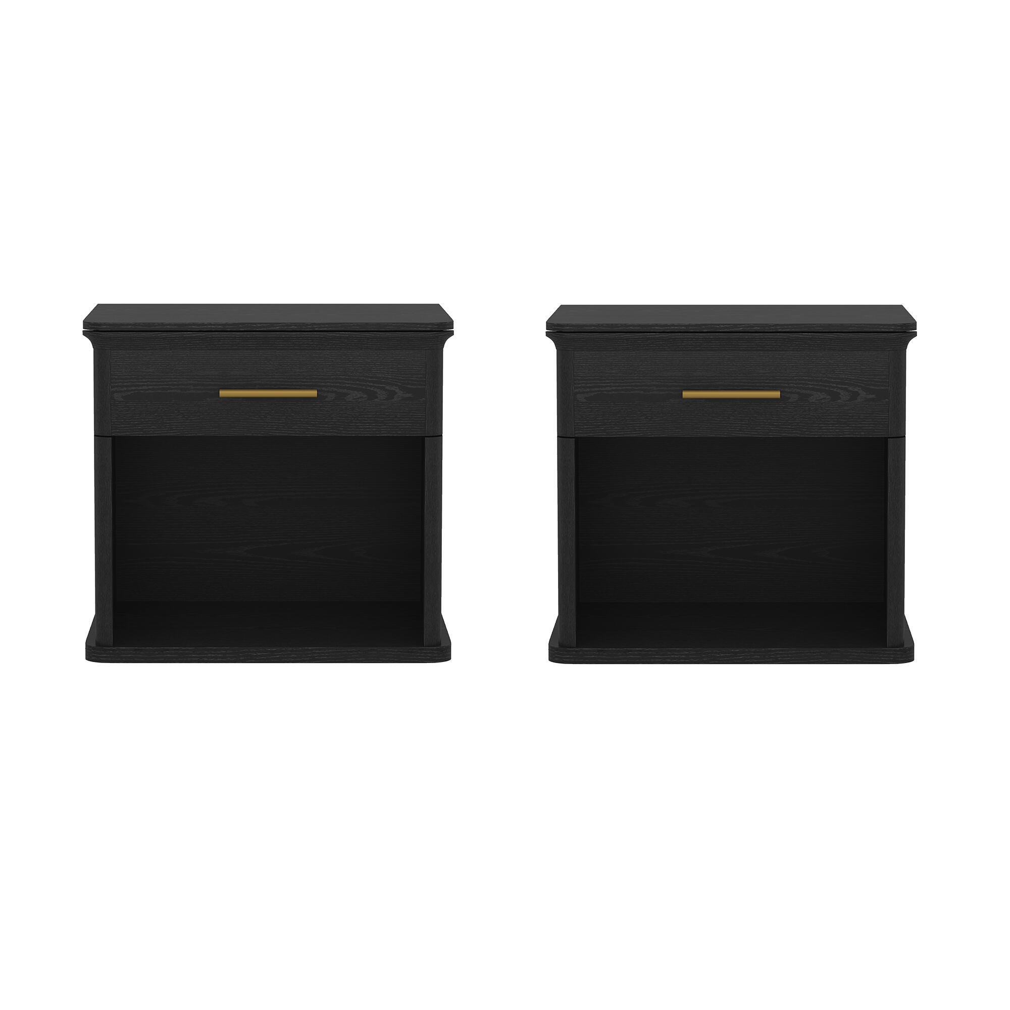 Manhattan Comfort Clifford 31" 1 Drawer Nightstand, Black/Gold, large