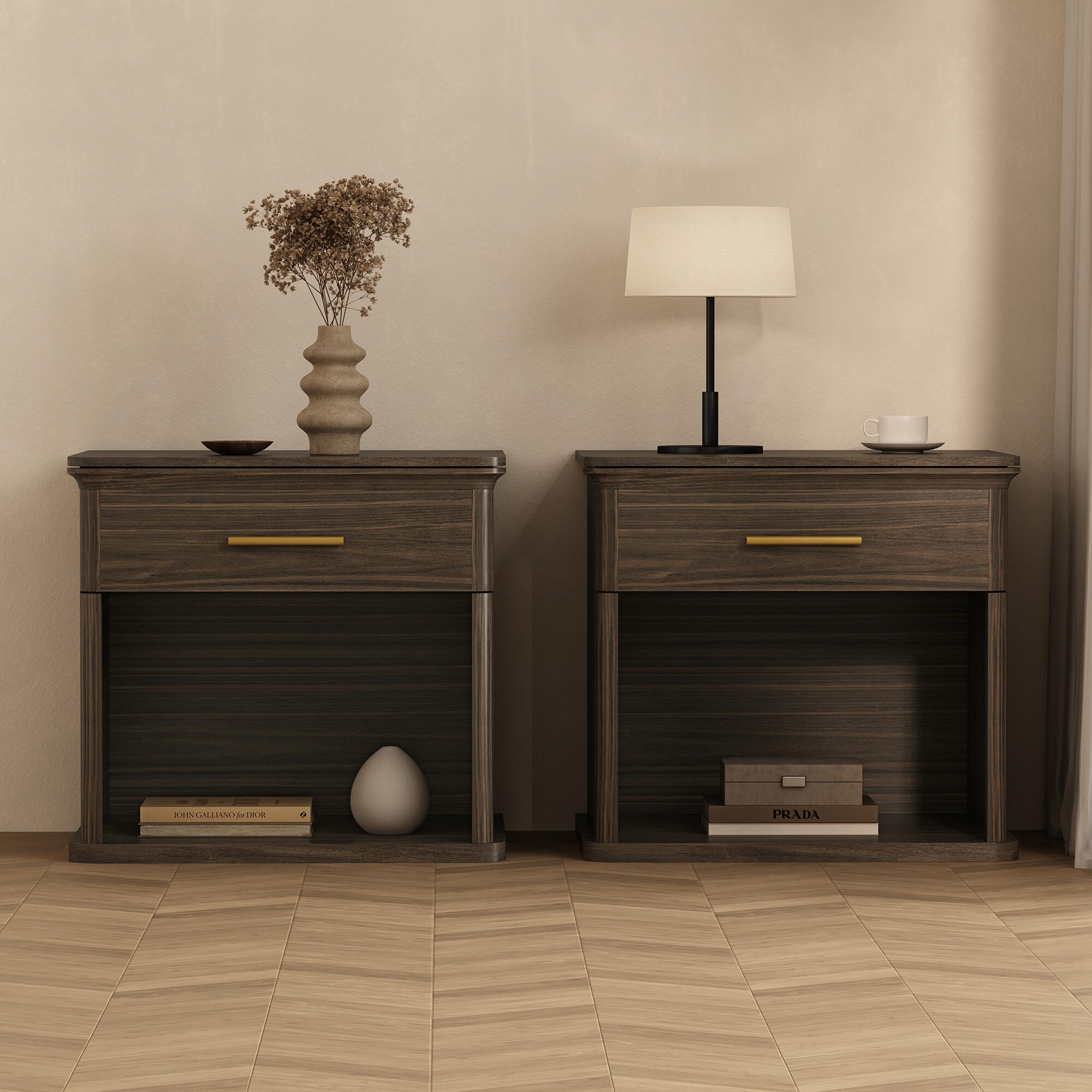 Manhattan Comfort Clifford 31" 1 Drawer Nightstand, Walnut/Gold, large