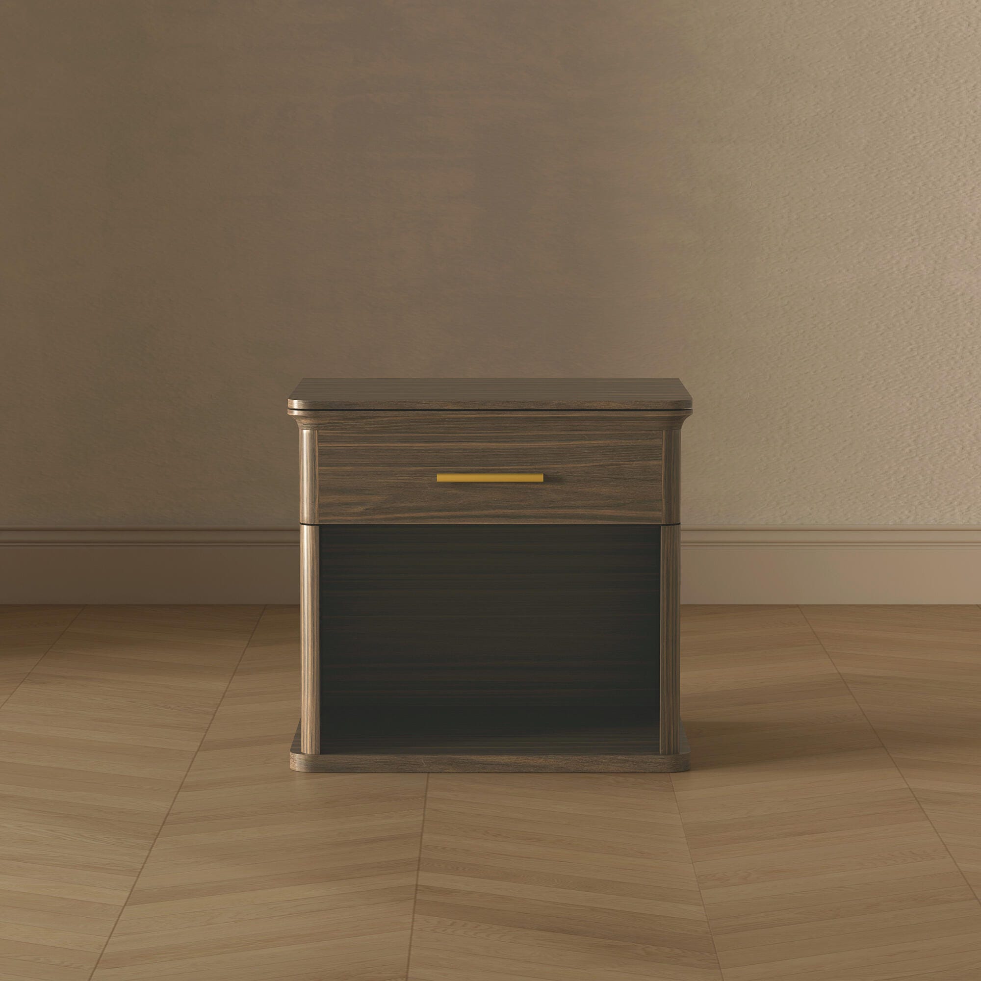 Manhattan Comfort Clifford 31" 1 Drawer Nightstand, Walnut/Gold, large