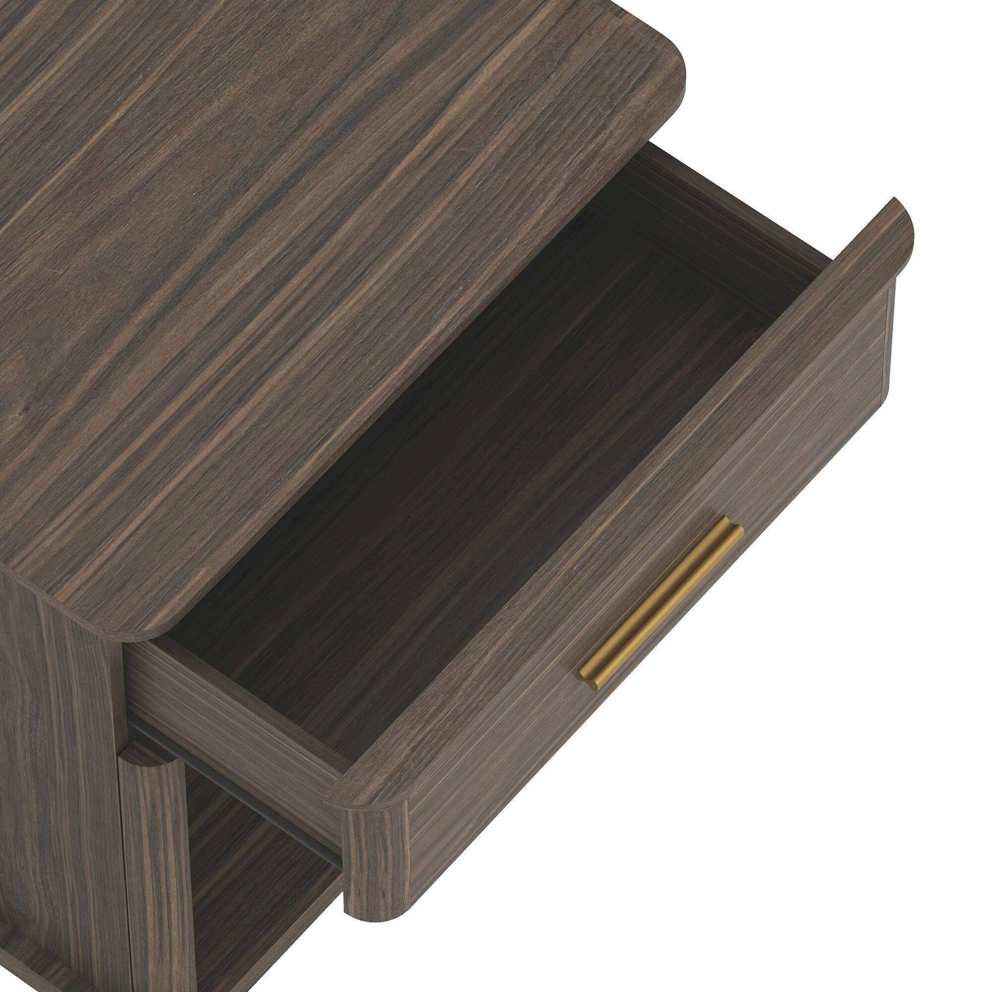 Manhattan Comfort Clifford 31" 1 Drawer Nightstand, Walnut/Gold, large