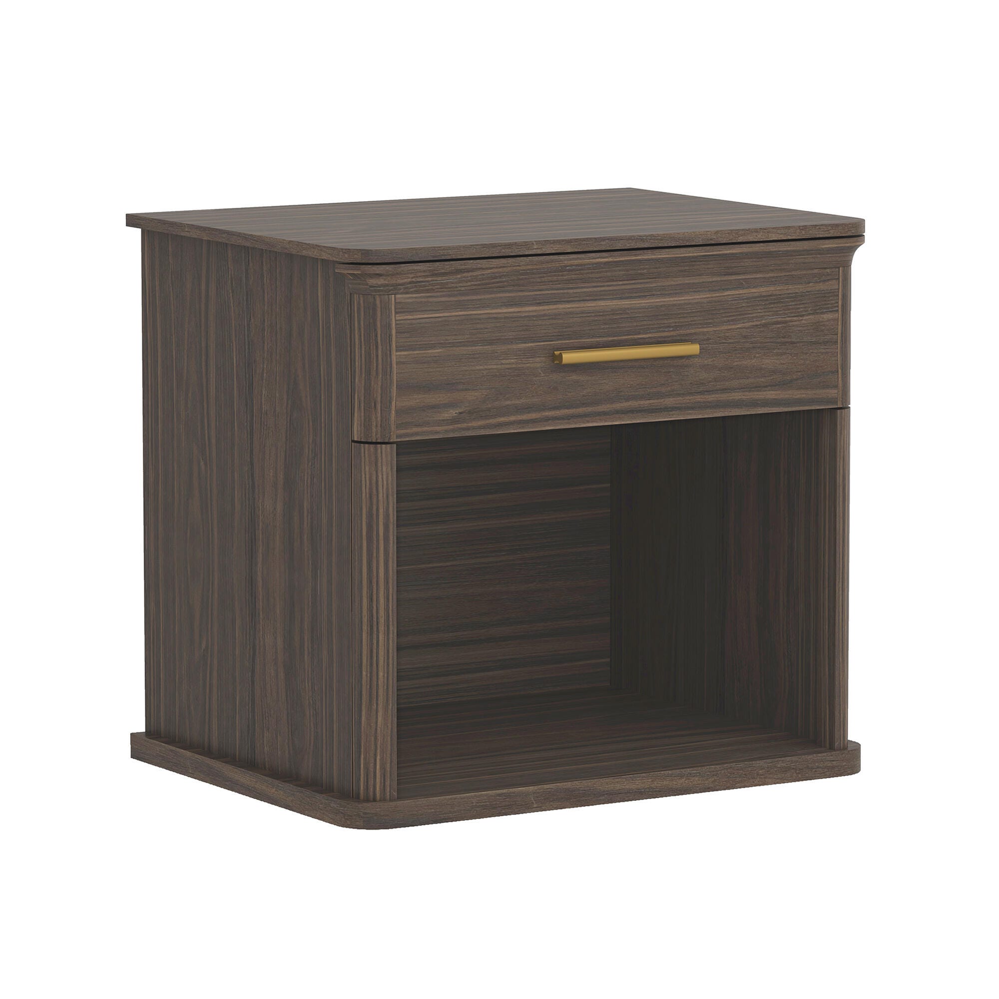 Manhattan Comfort Clifford 31" 1 Drawer Nightstand, Walnut/Gold, large