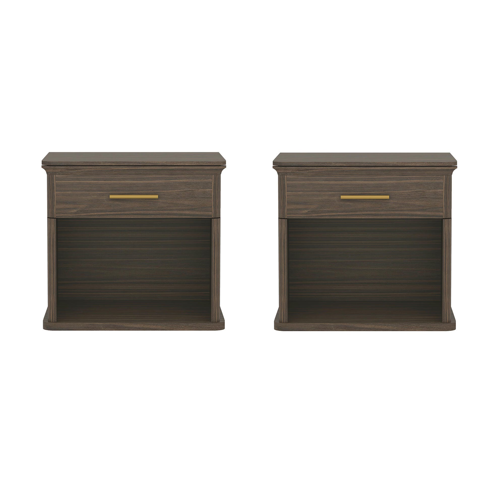 Manhattan Comfort Clifford 31" 1 Drawer Nightstand, Walnut/Gold, large
