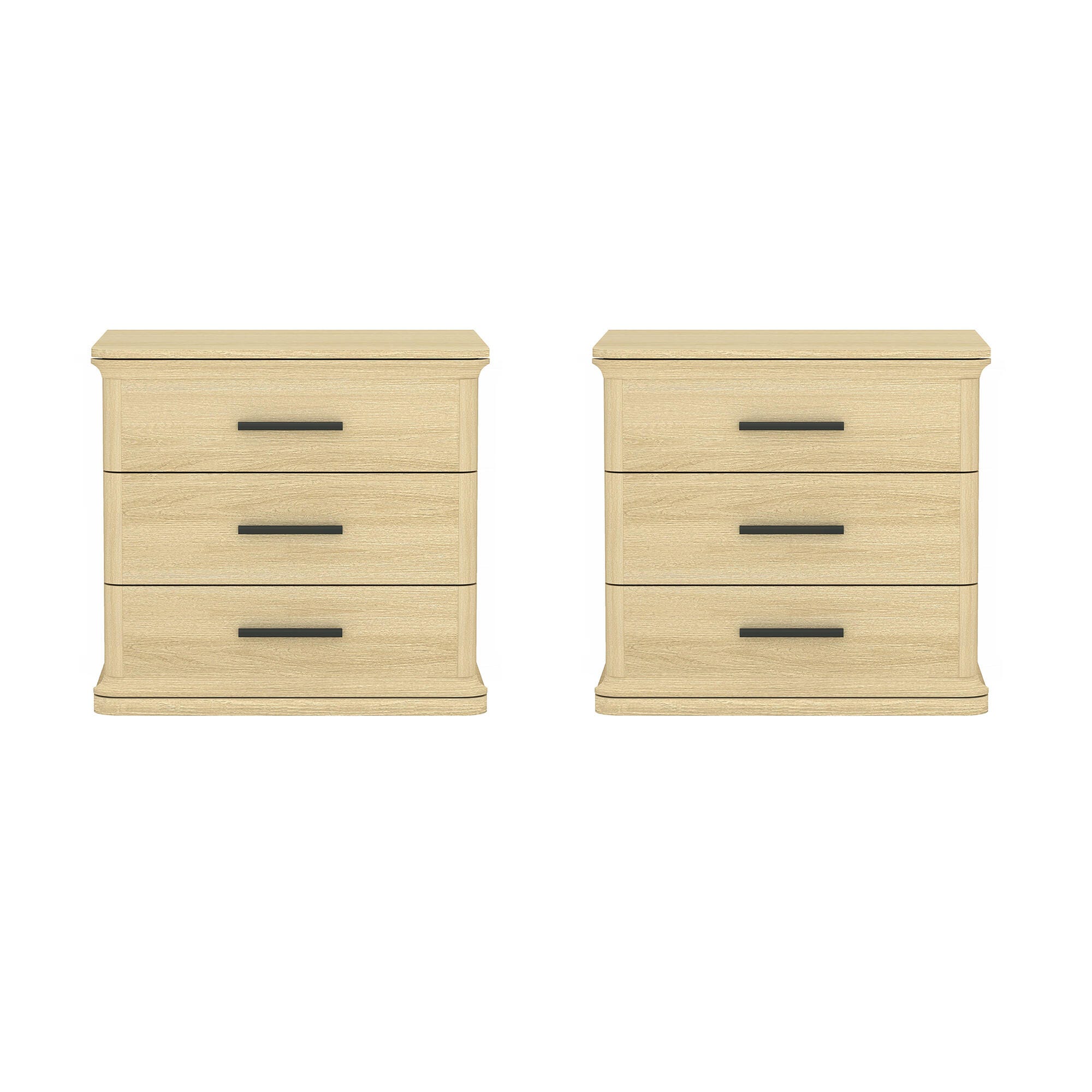 Manhattan Comfort Clifford 31" 3 Drawer Nightstand, Natural Oak/Black, large
