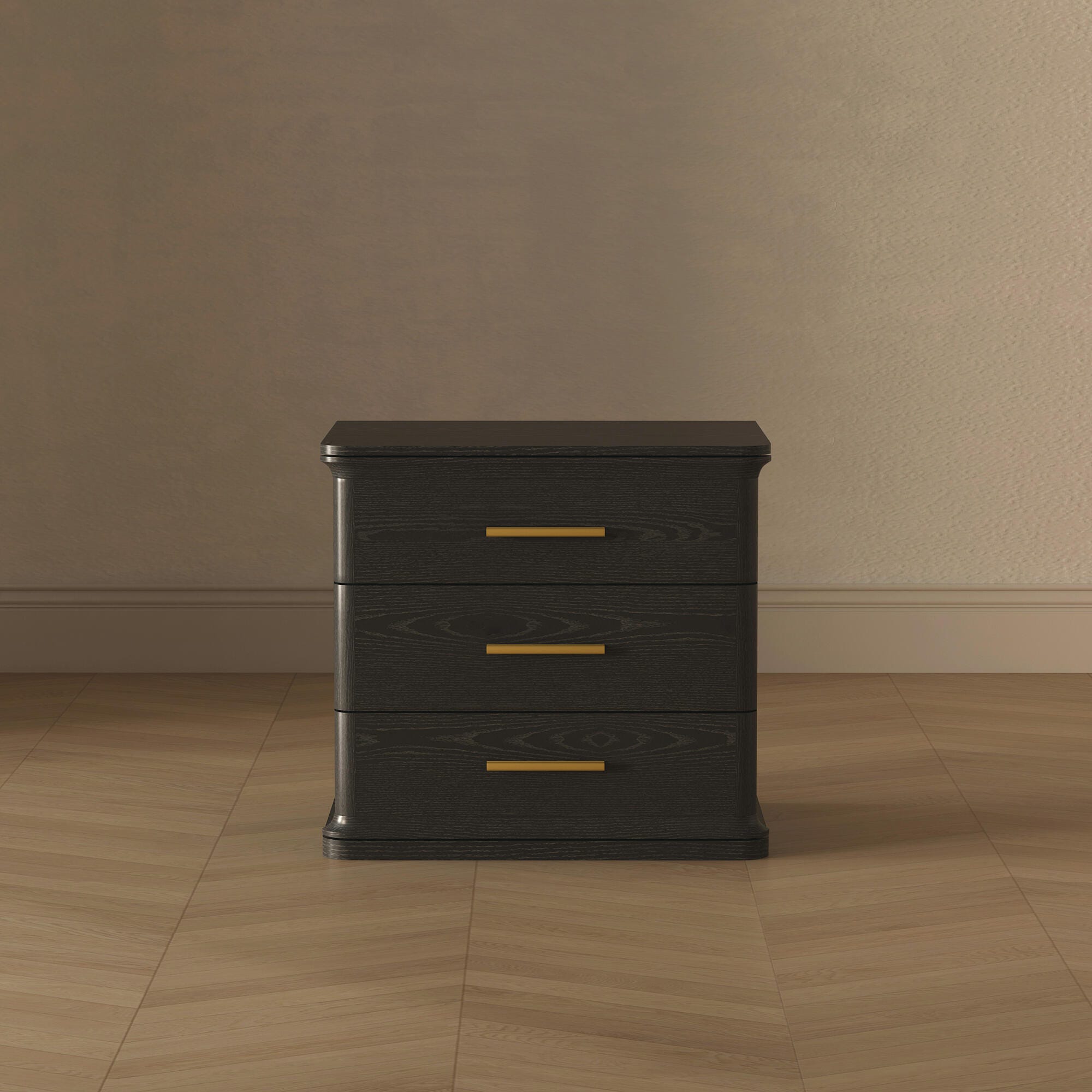 Manhattan Comfort Clifford 31" 3 Drawer Nightstand, Black/Gold, large