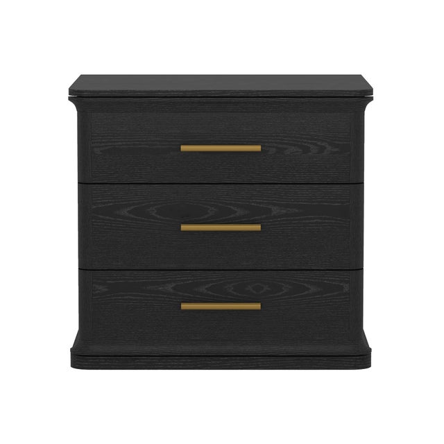 Manhattan Comfort Clifford 31" 3 Drawer Nightstand, Black/Gold
