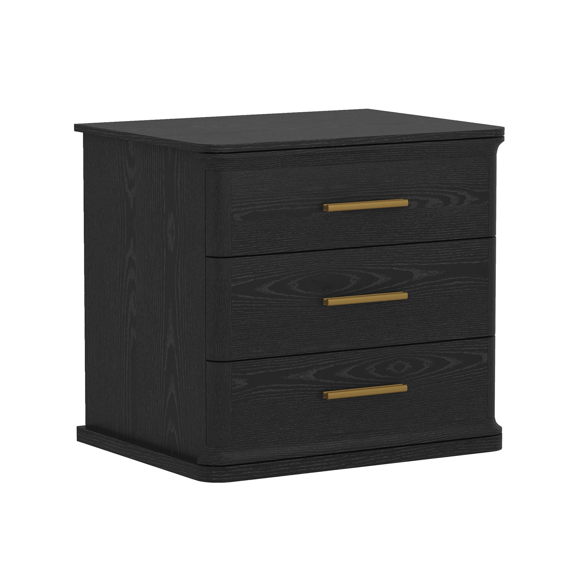 Manhattan Comfort Clifford 31" 3 Drawer Nightstand, Black/Gold, large