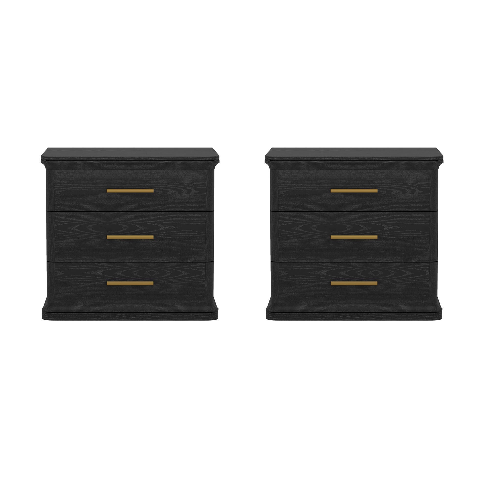 Manhattan Comfort Clifford 31" 3 Drawer Nightstand, Black/Gold, large