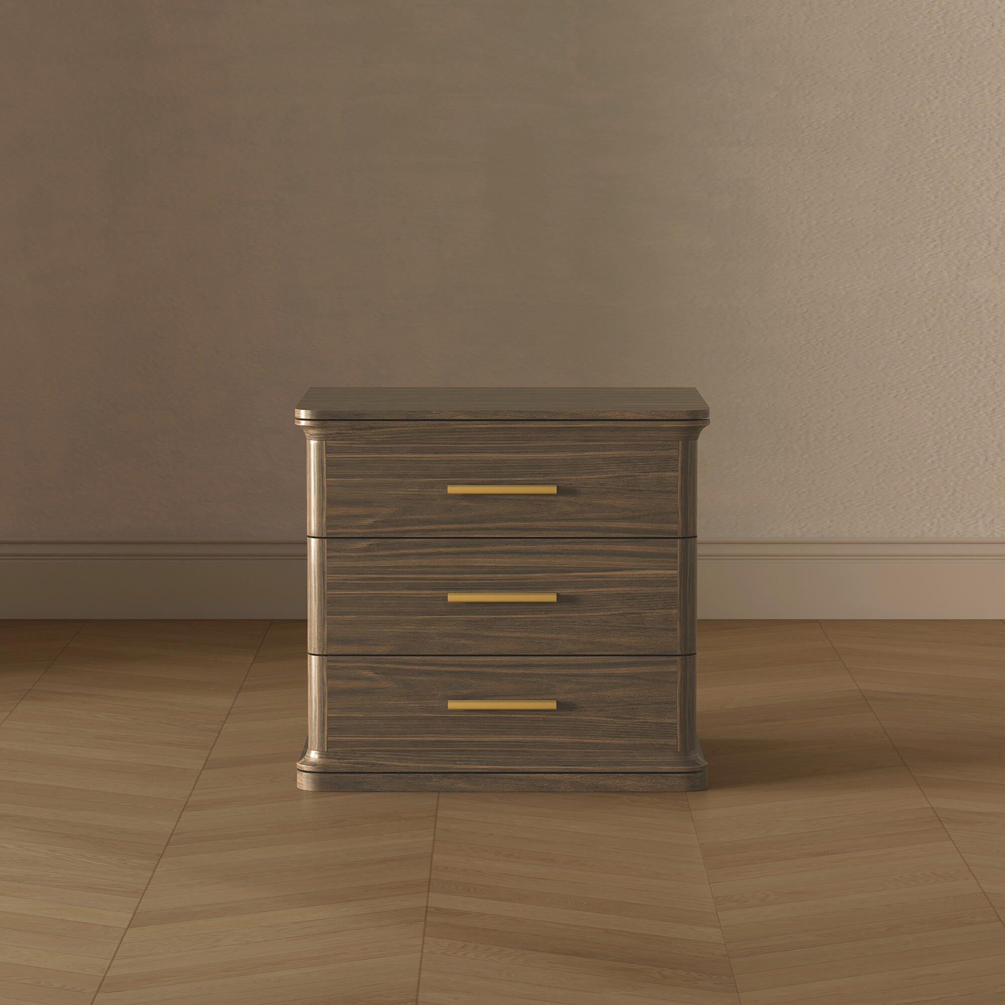 Manhattan Comfort Clifford 31" 3 Drawer Nightstand, Walnut/Gold, large