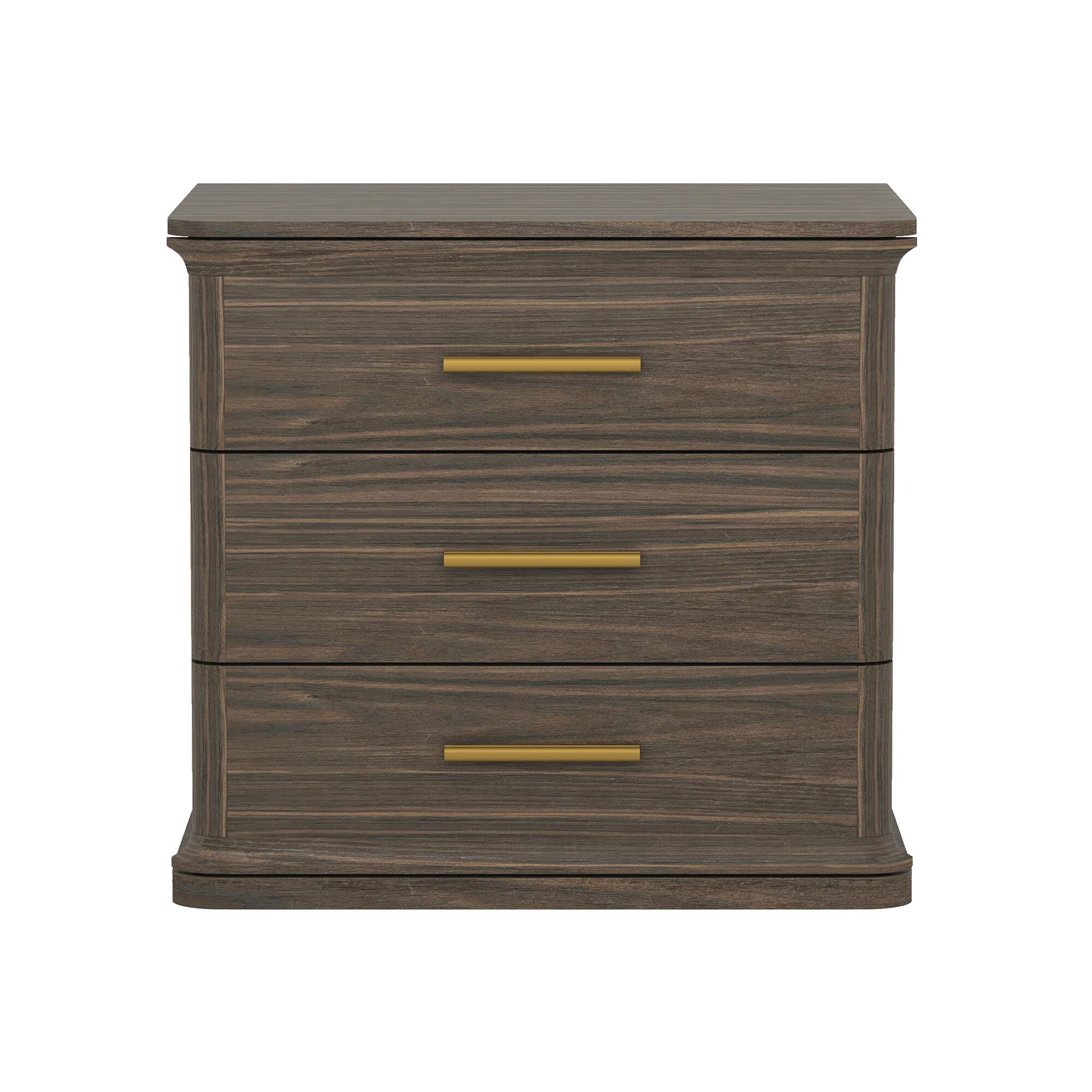 Manhattan Comfort Clifford 31" 3 Drawer Nightstand, Walnut/Gold, large
