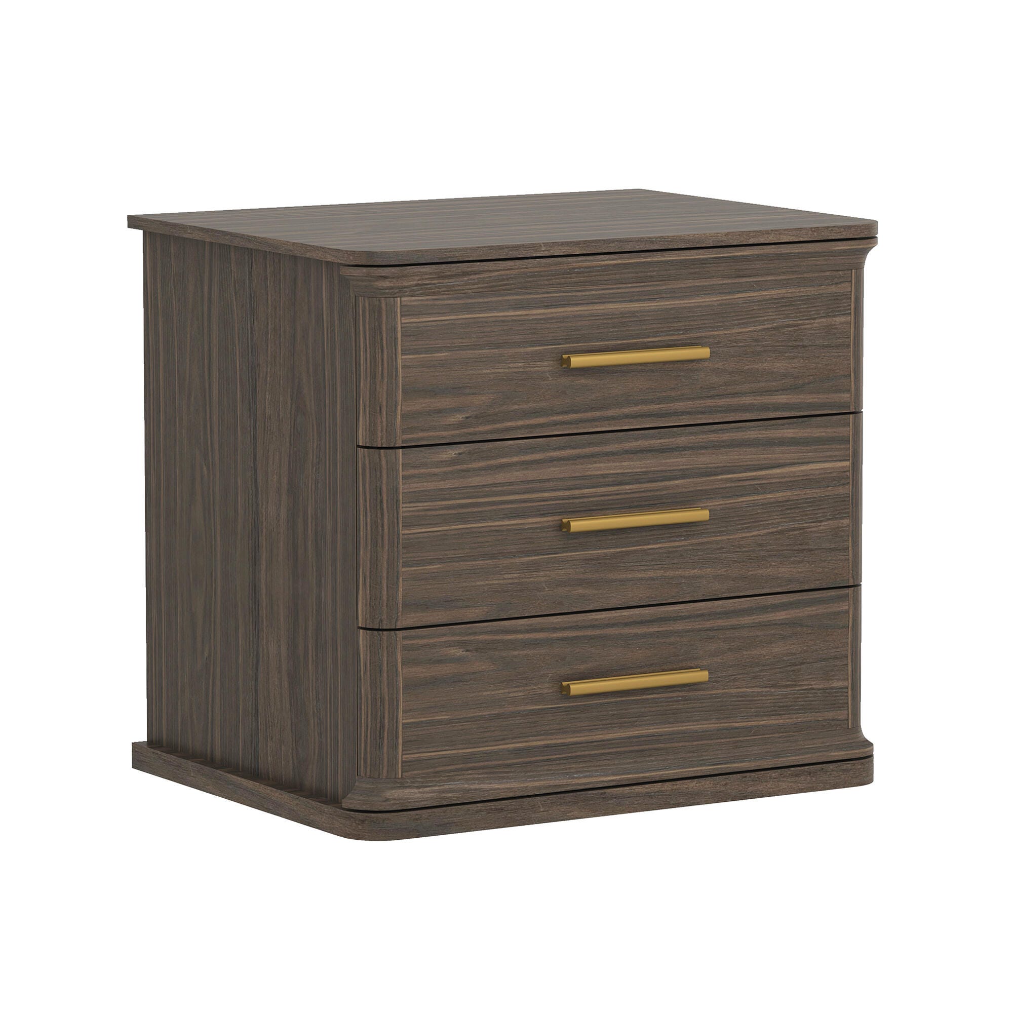 Manhattan Comfort Clifford 31" 3 Drawer Nightstand, Walnut/Gold, large