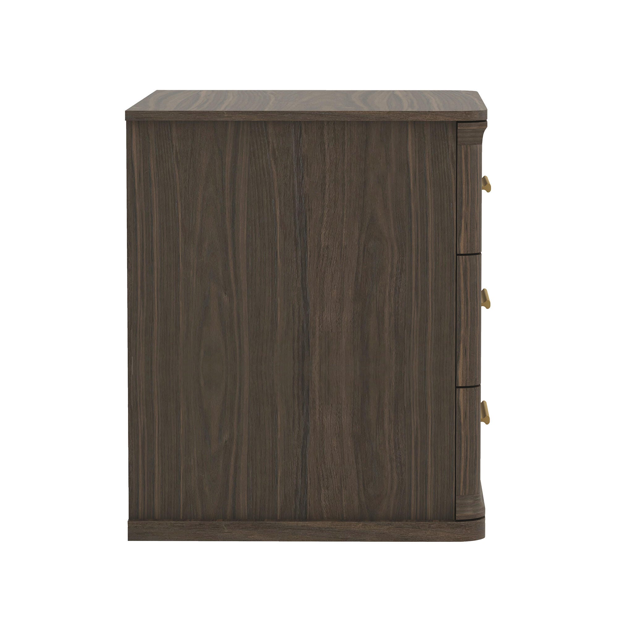 Manhattan Comfort Clifford 31" 3 Drawer Nightstand, Walnut/Gold, large