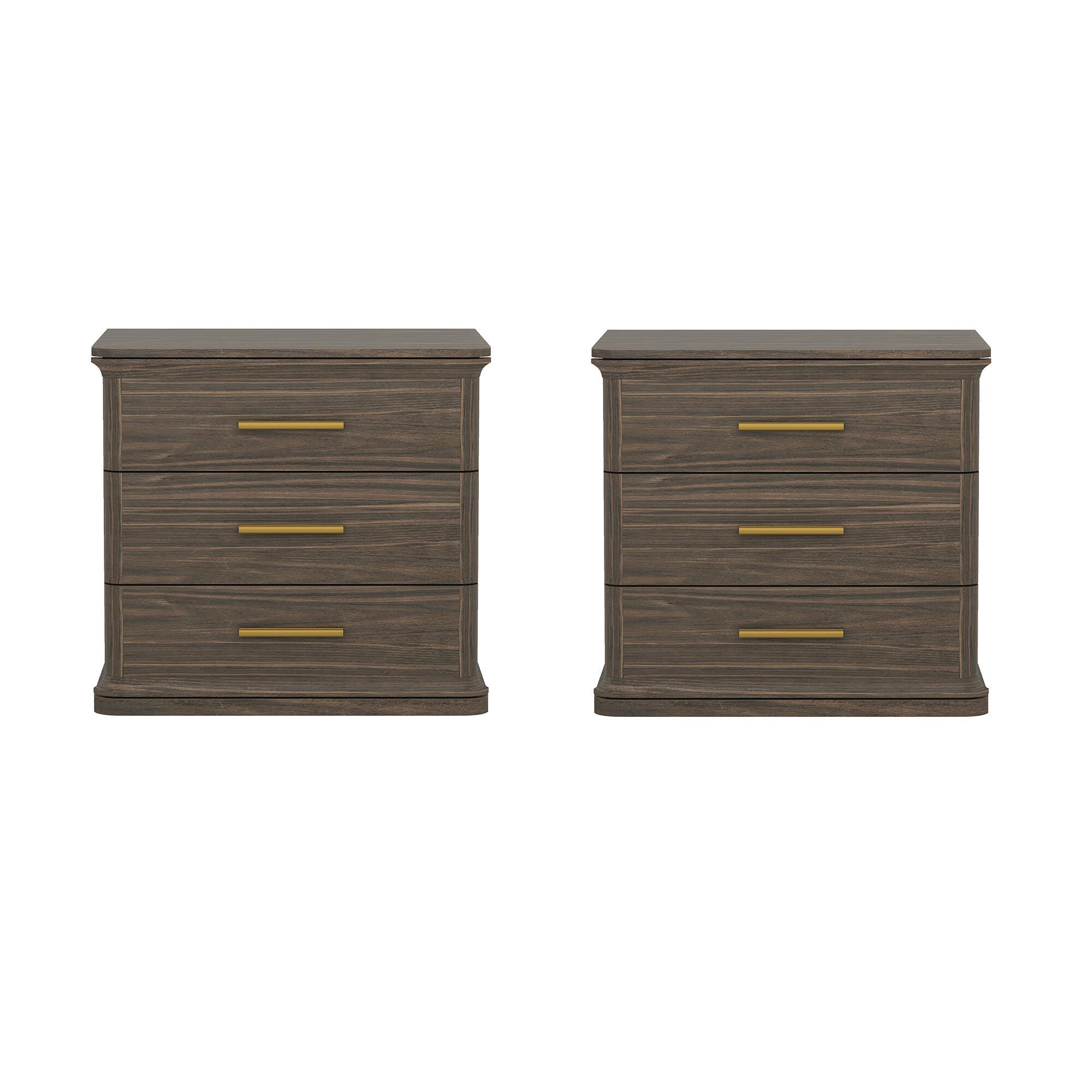 Manhattan Comfort Clifford 31" 3 Drawer Nightstand, Walnut/Gold, large