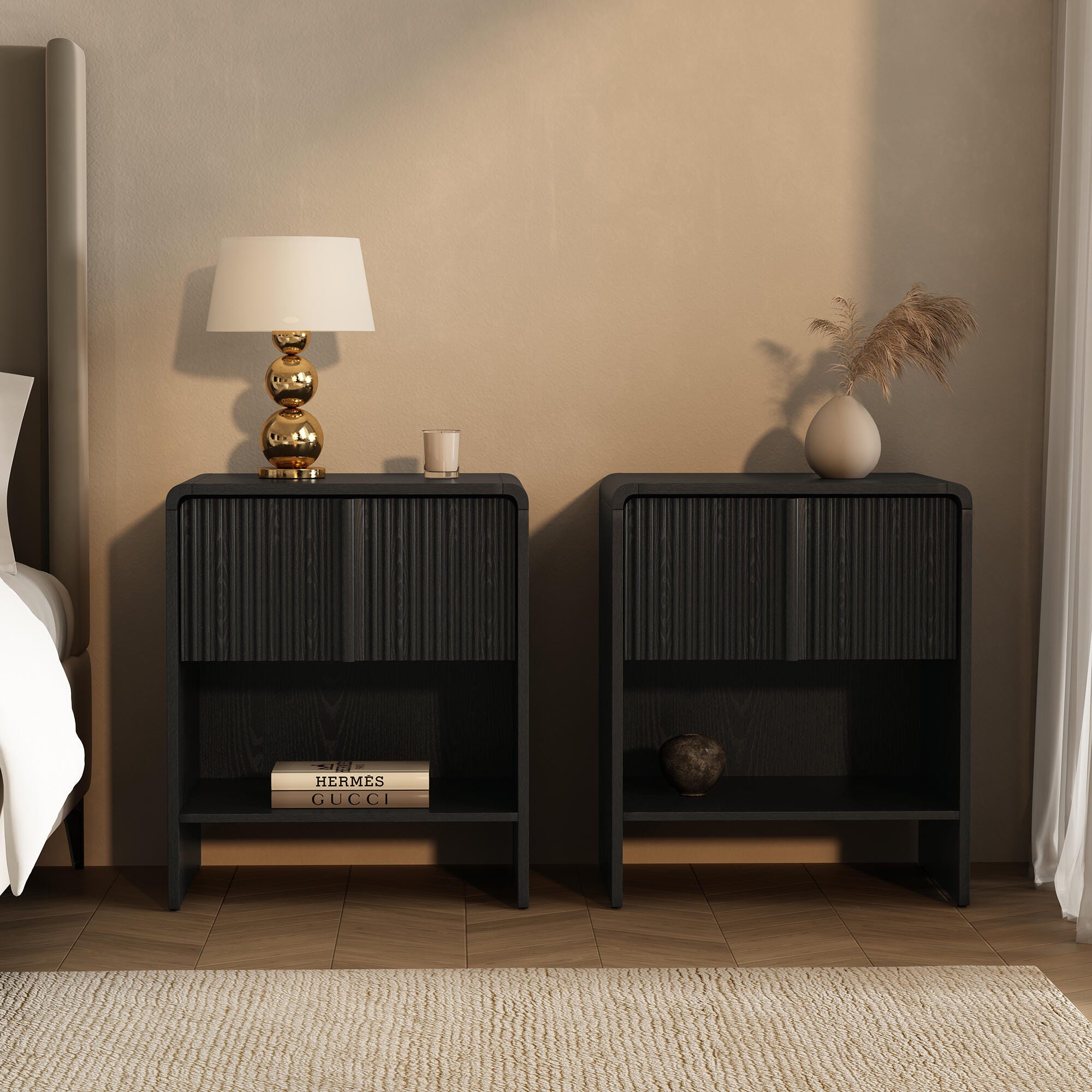 Manhattan Comfort Novara 22" 1 Drawer Nightstand, Black, large