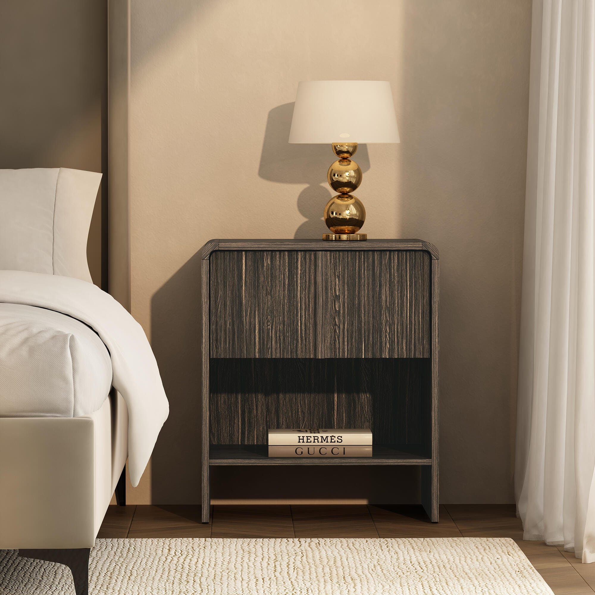 Manhattan Comfort Novara 22" 1 Drawer Nightstand, Jacobean Walnut, rollover