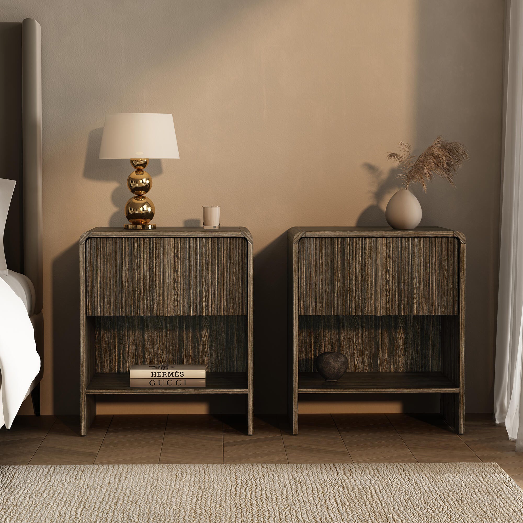 Manhattan Comfort Novara 22" 1 Drawer Nightstand, Jacobean Walnut, large