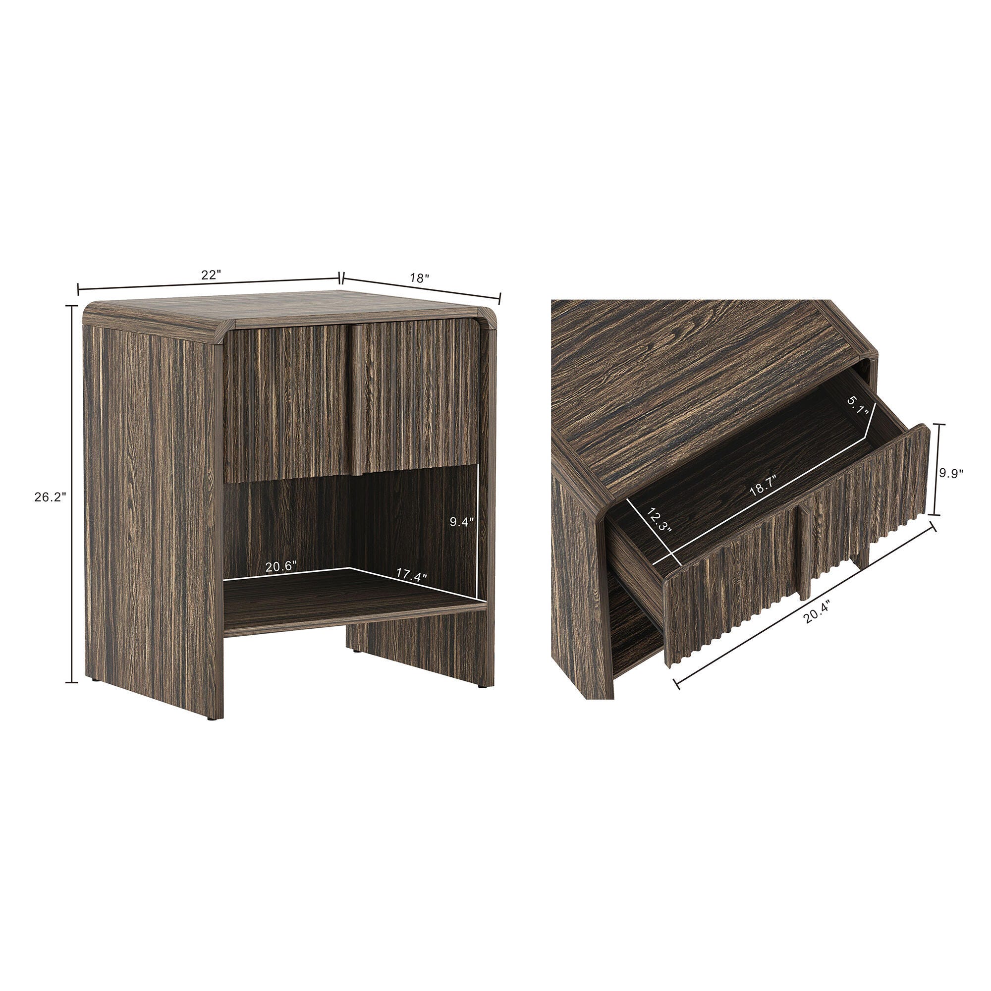Manhattan Comfort Novara 22" 1 Drawer Nightstand, Jacobean Walnut, large