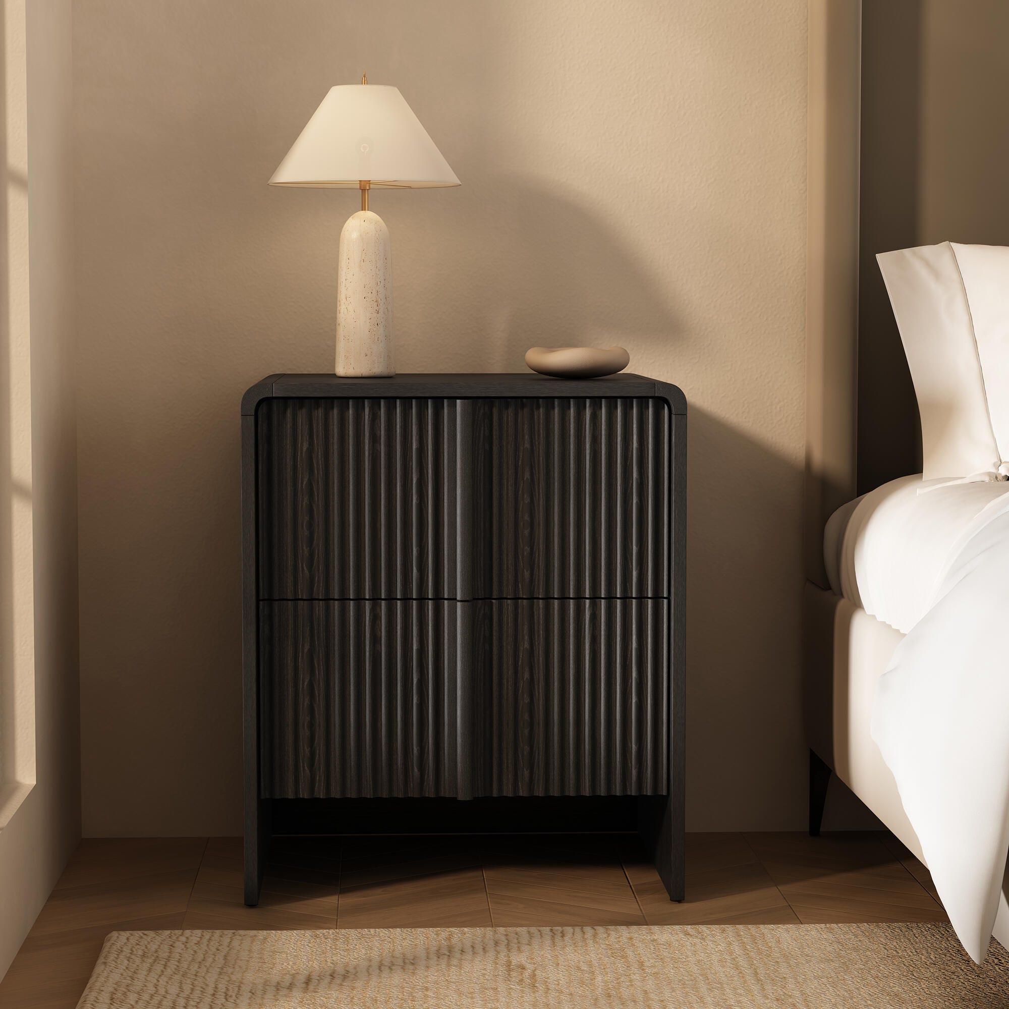 Manhattan Comfort Novara 22" 2 Drawer Nightstand, Black, rollover
