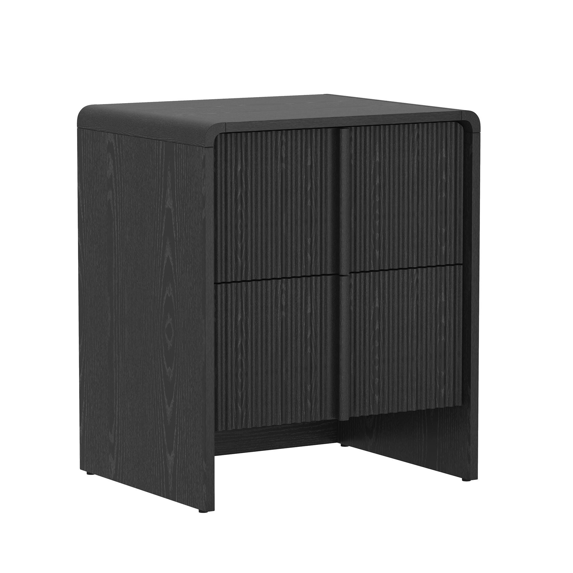 Manhattan Comfort Novara 22" 2 Drawer Nightstand, Black, large