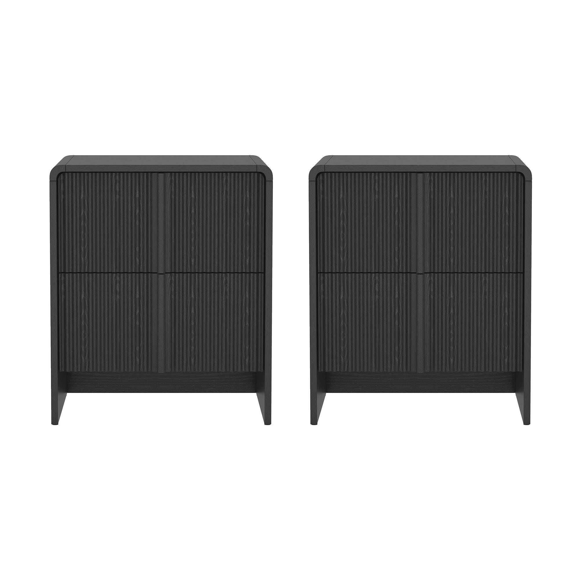Manhattan Comfort Novara 22" 2 Drawer Nightstand, Black, large