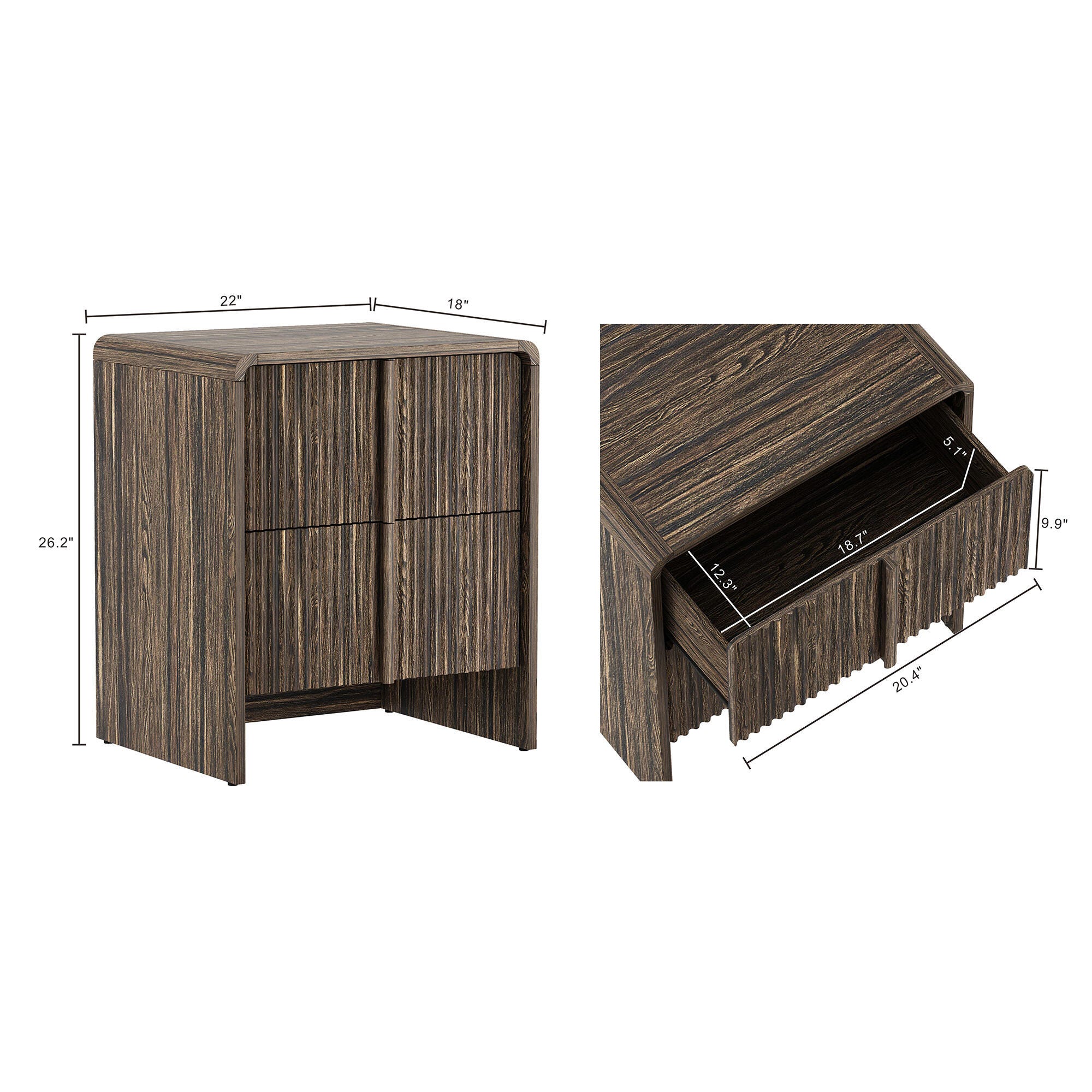 Manhattan Comfort Novara 22" 2 Drawer Nightstand, Jacobean Walnut, large