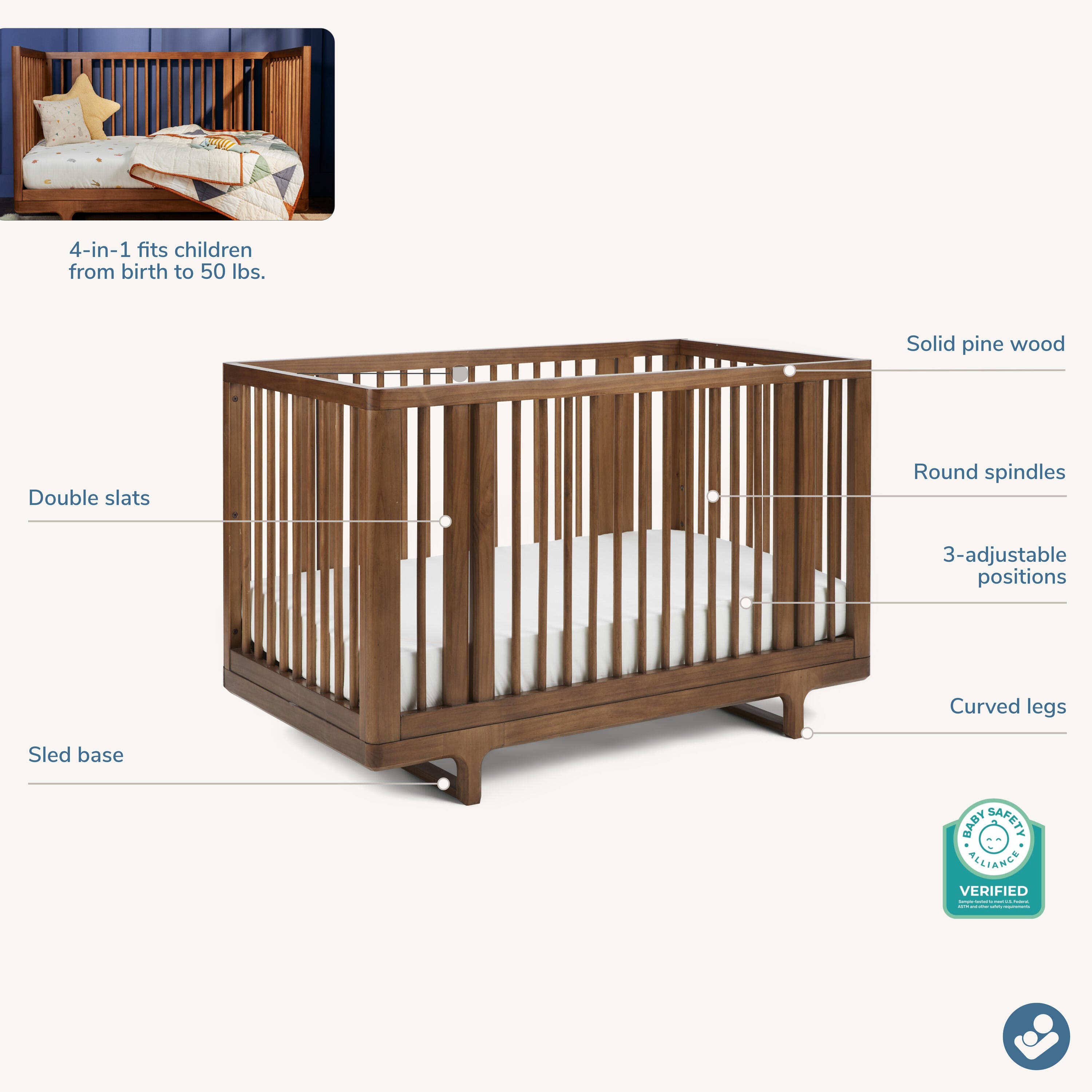 Maxi Cosi Embraced Forms 4-in-1 Convertible Crib, , large