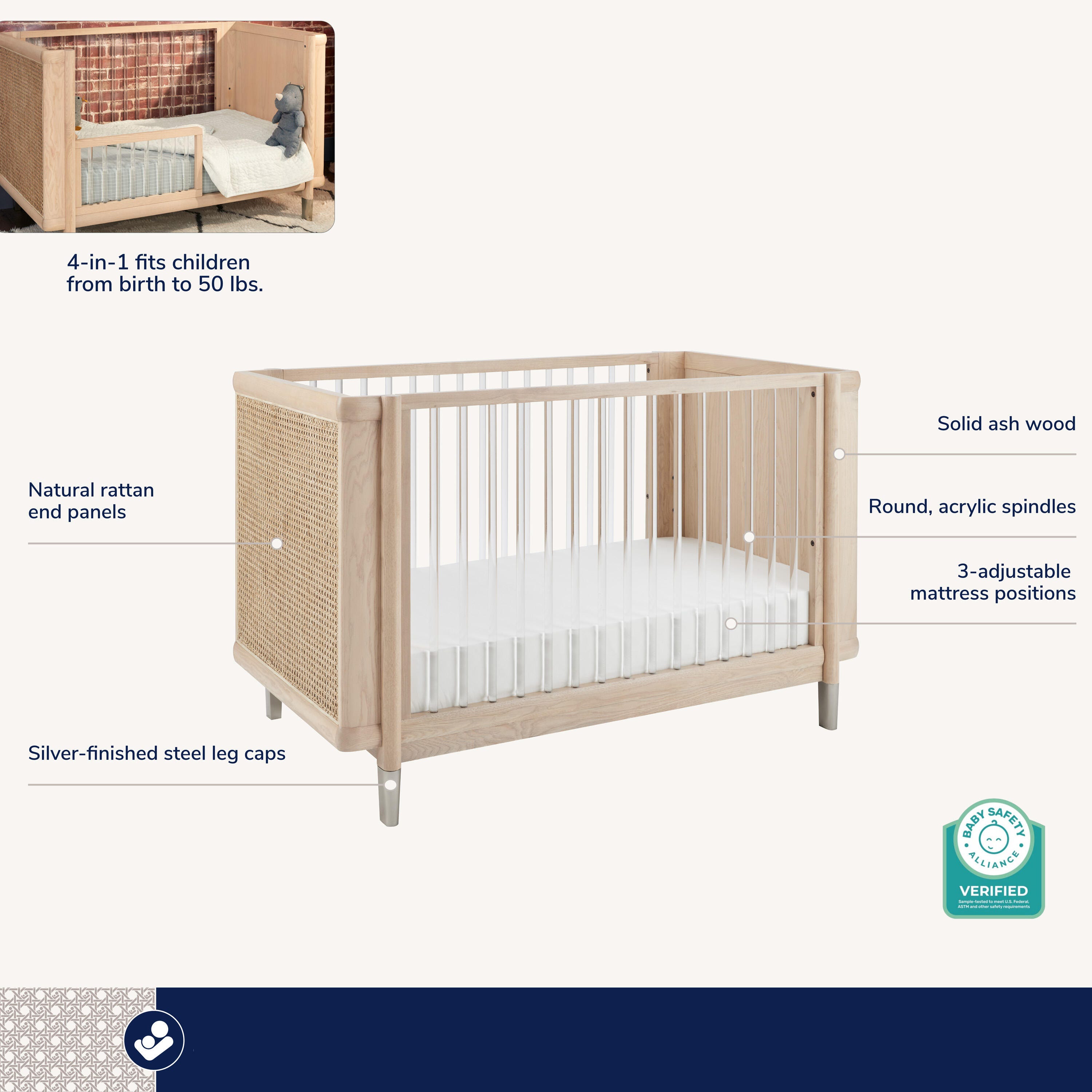 Maxi Cosi Kindred Brisa 4-in-1 Convertible Crib with Conversion Kit, , large