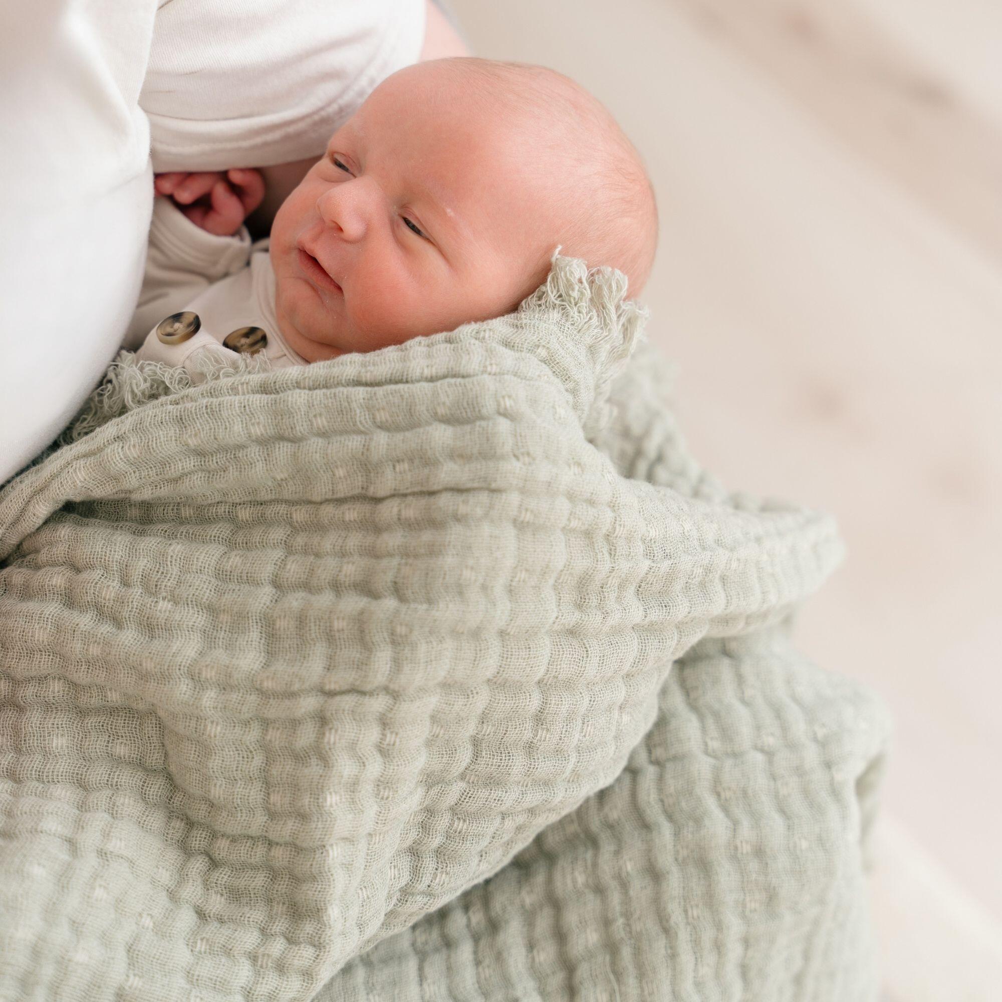 Crane Baby Multi-Layer Baby Blanket, Green, large