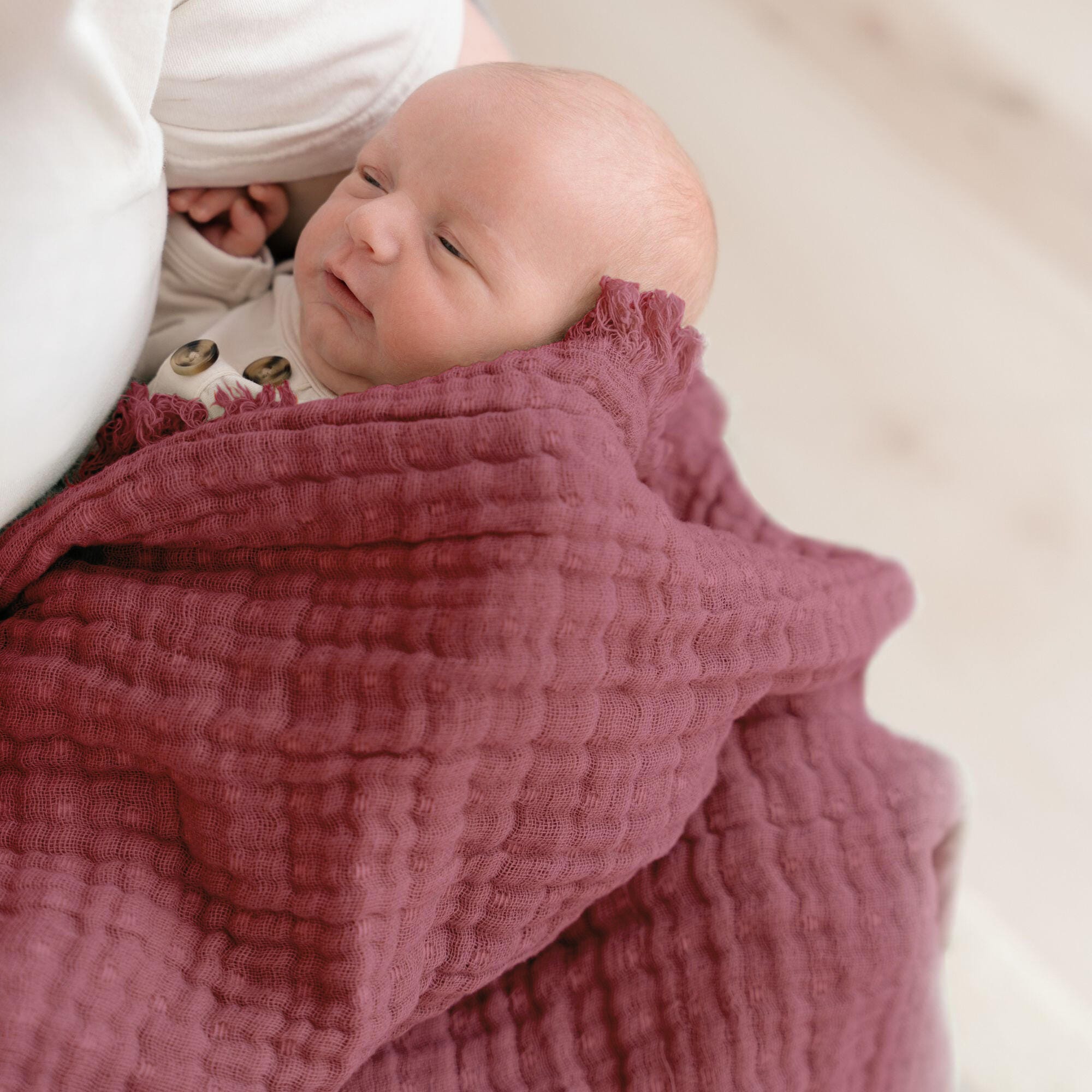 Crane Baby Multi-Layer Baby Blanket, Dark Red, large