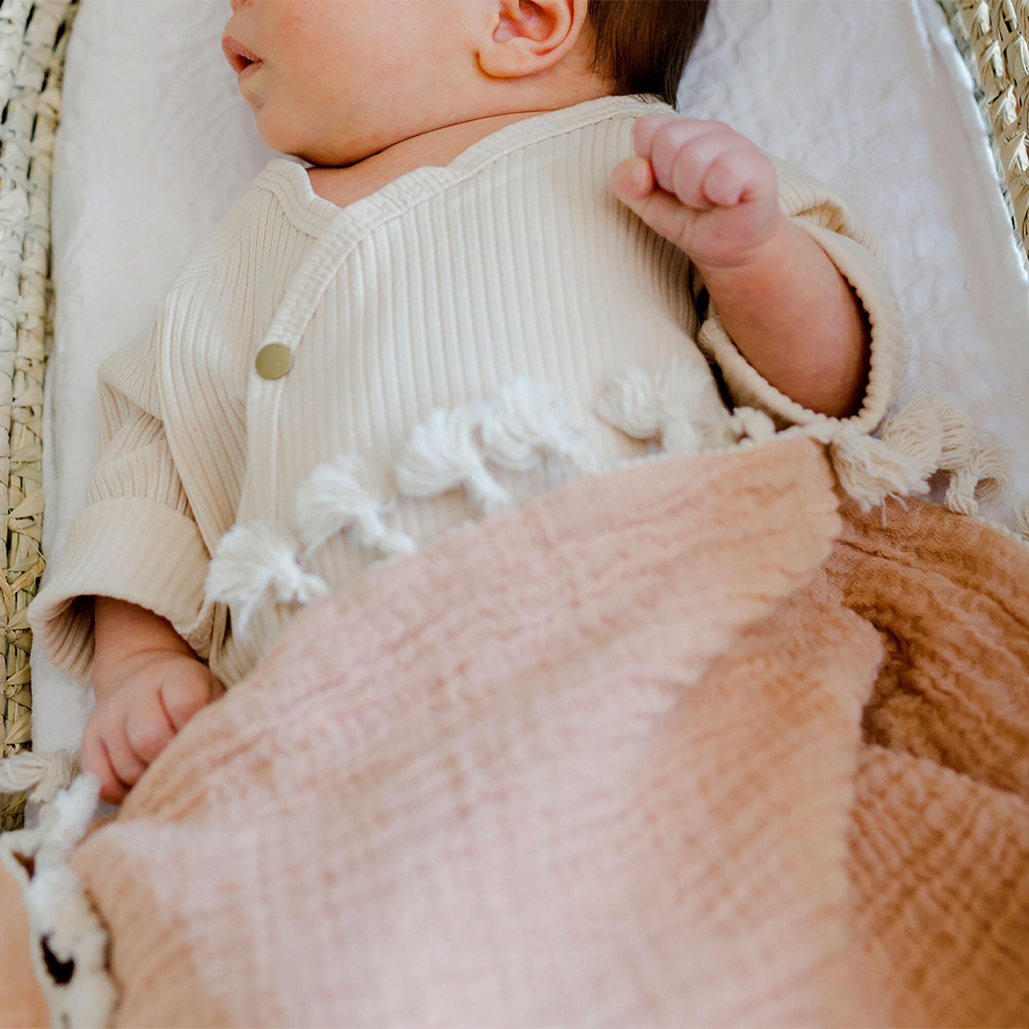 Crane Baby Tasseled Baby Blanket, Copper, large