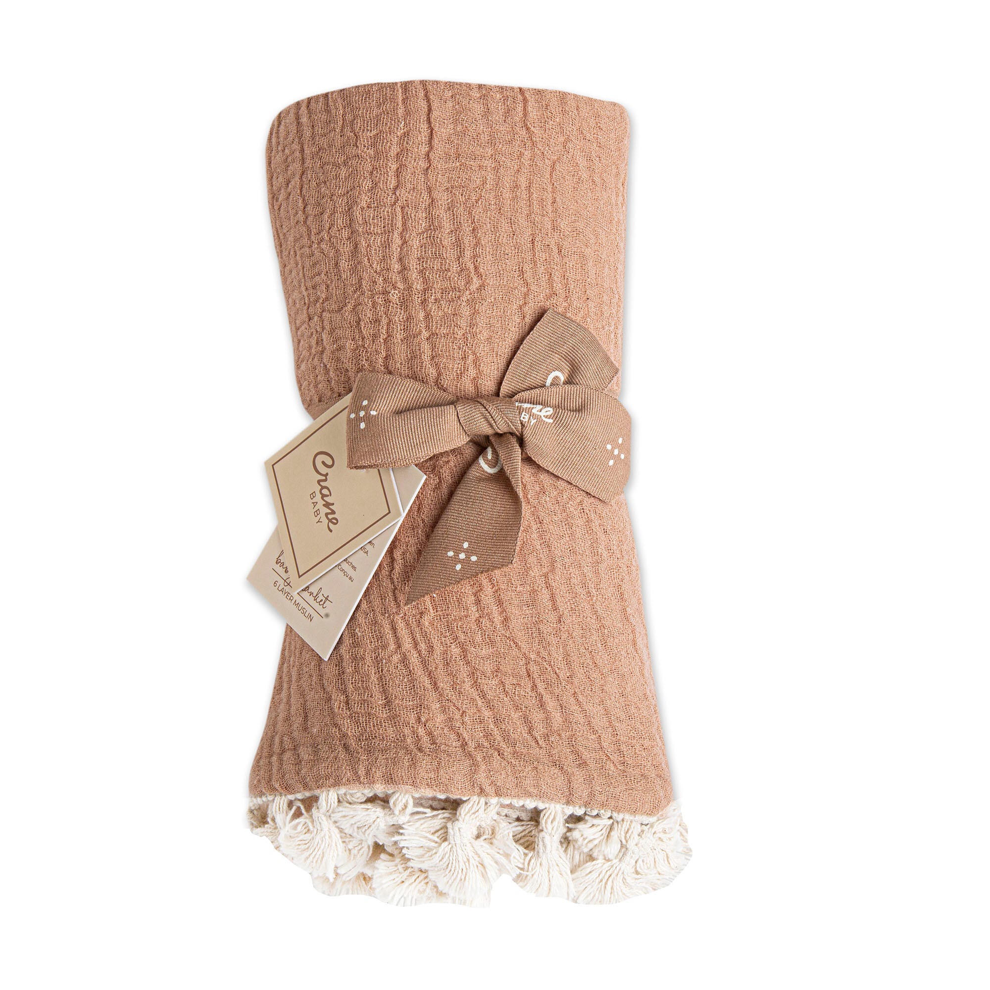 Crane Baby Tasseled Baby Blanket, Copper, large
