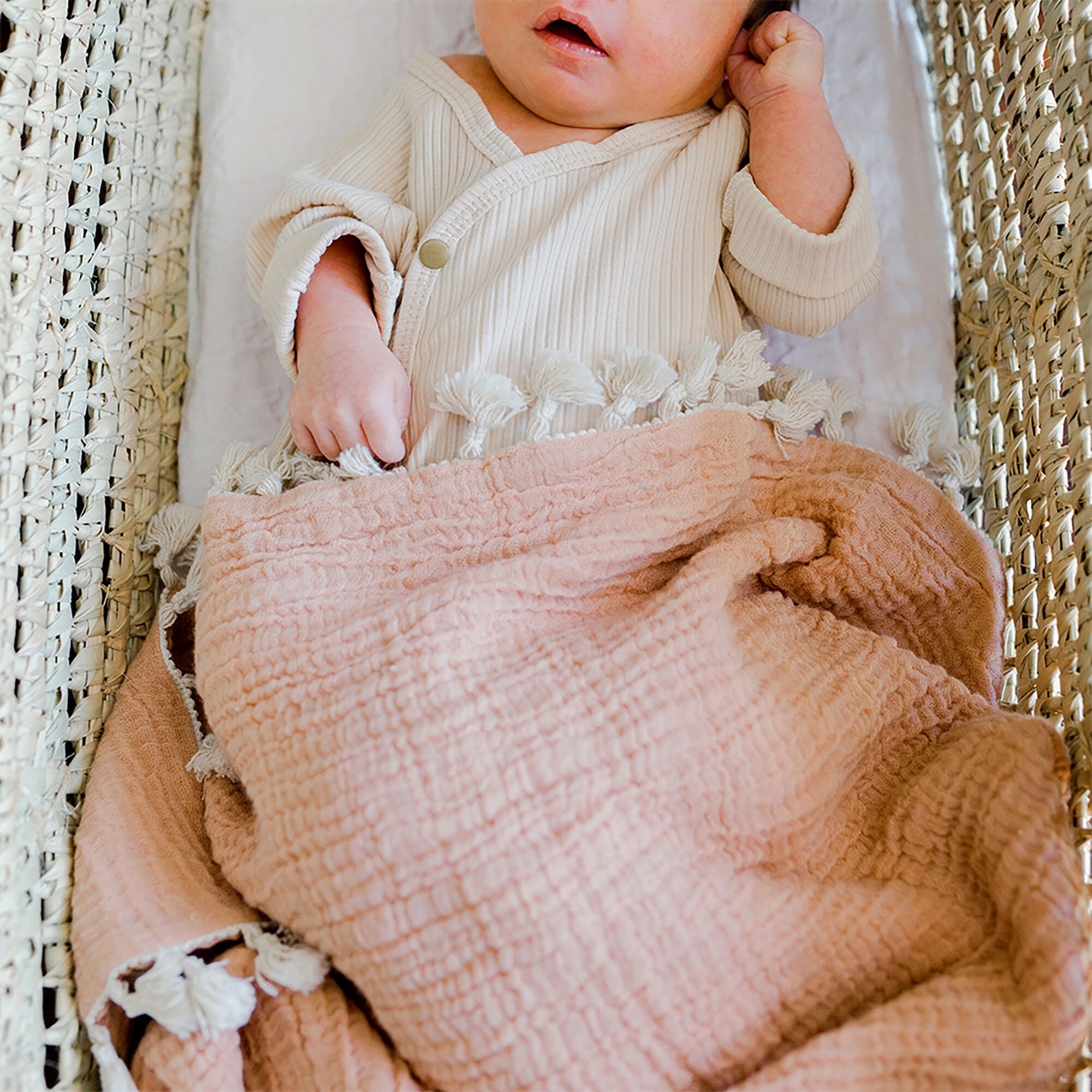Crane Baby Tasseled Baby Blanket, Copper, large