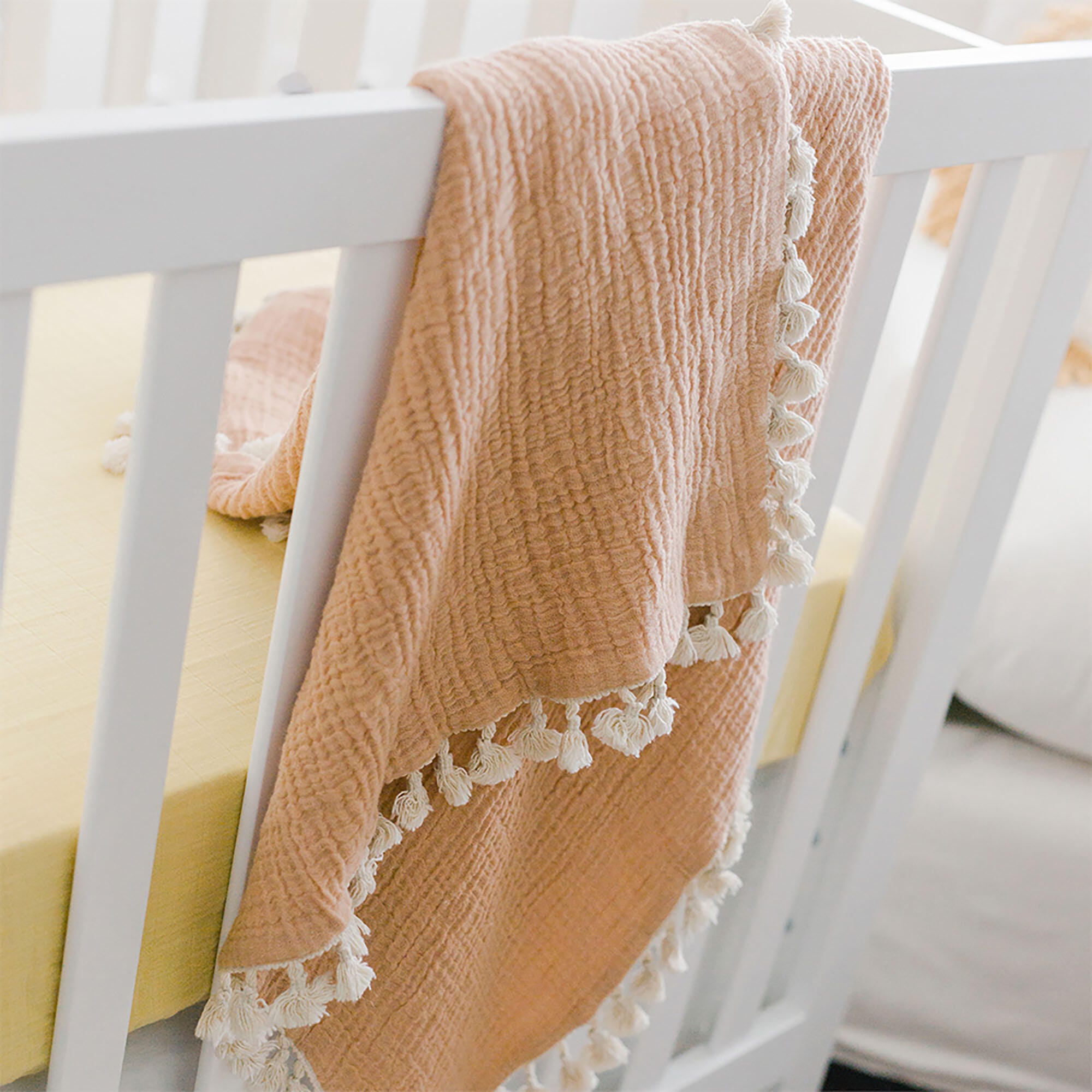 Crane Baby Tasseled Baby Blanket, Copper, large