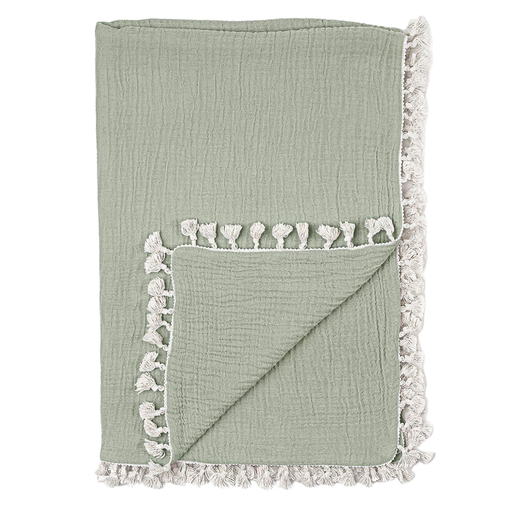 Crane Baby Tasseled Baby Blanket, Green, large