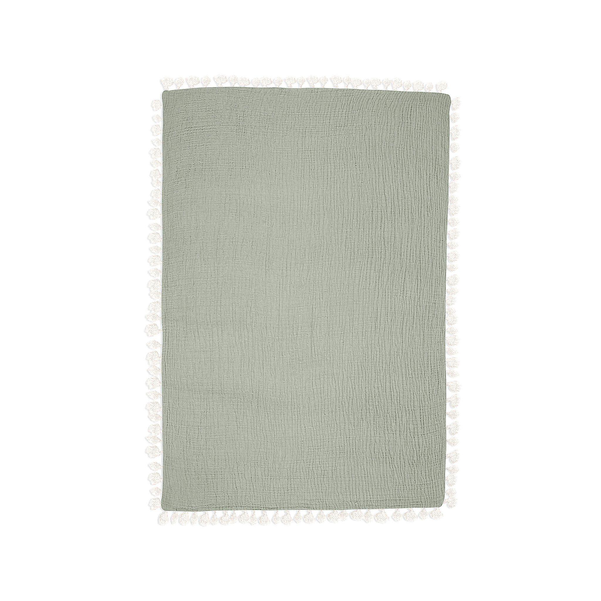 Crane Baby Tasseled Baby Blanket, Green, large