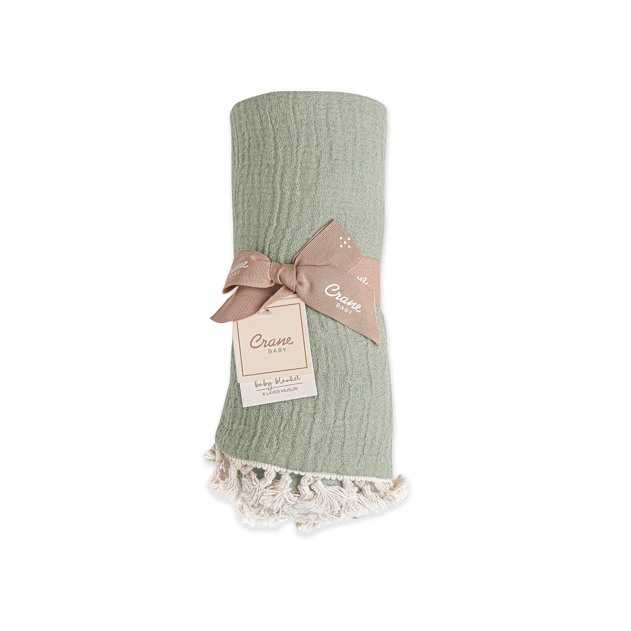Crane Baby Tasseled Baby Blanket, Green, large