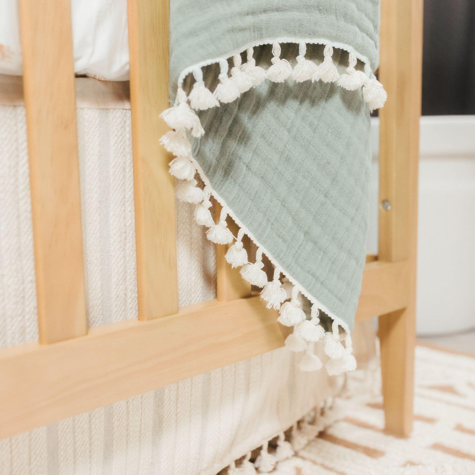 Crane Baby Tasseled Baby Blanket, Green, large