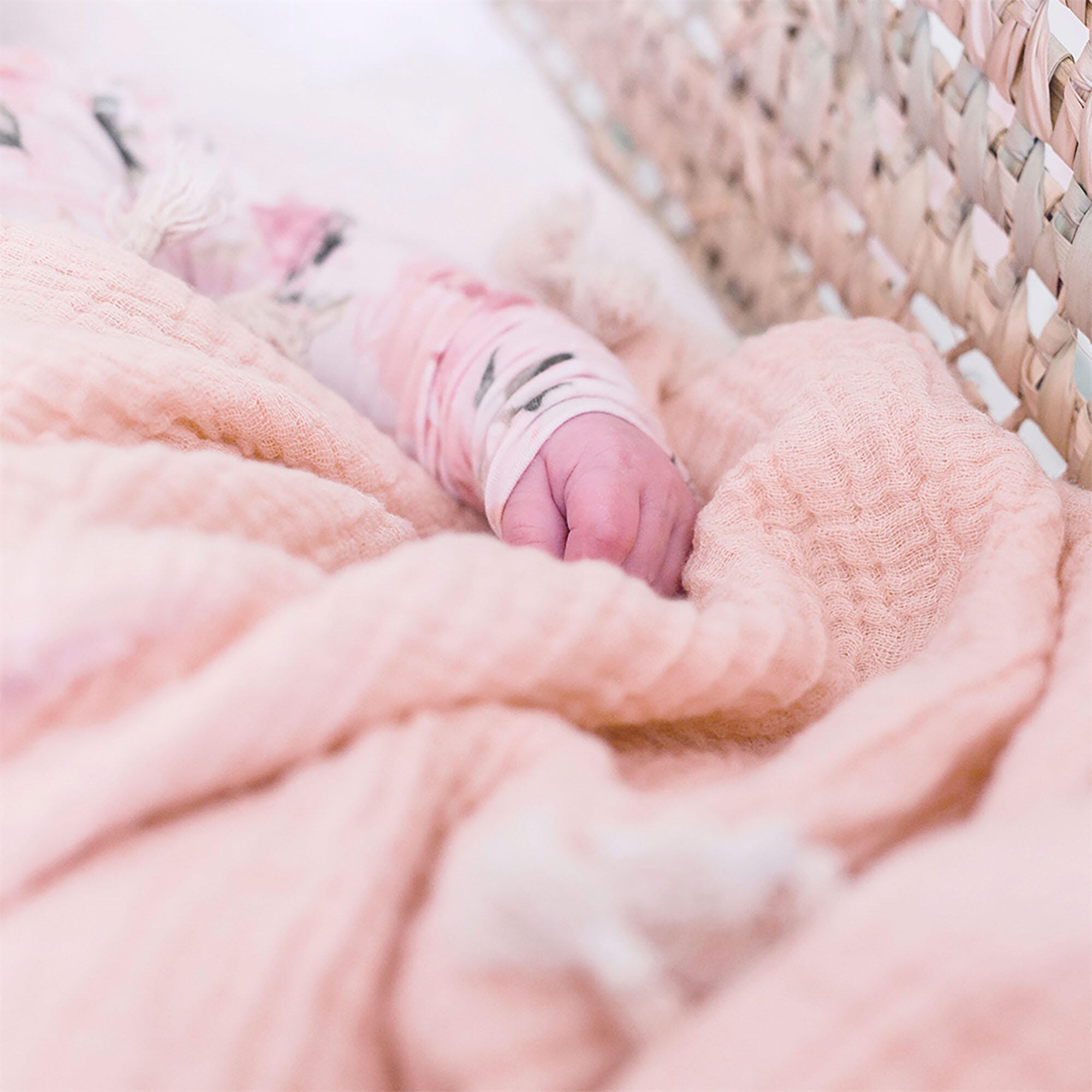 Crane Baby Tasseled Baby Blanket, Pink, rollover