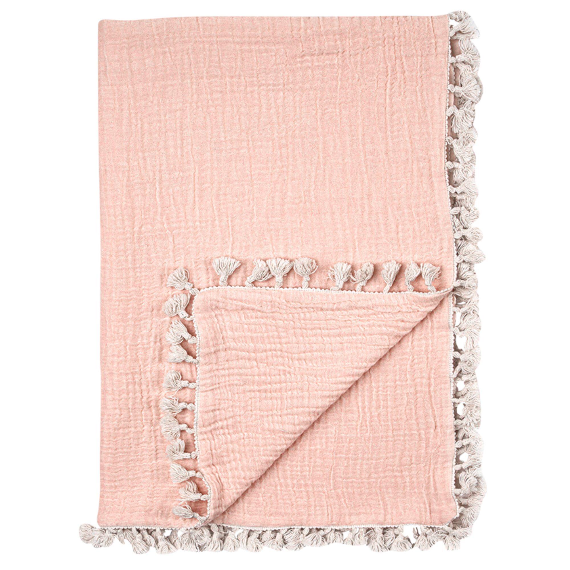 Crane Baby Tasseled Baby Blanket, Pink, large