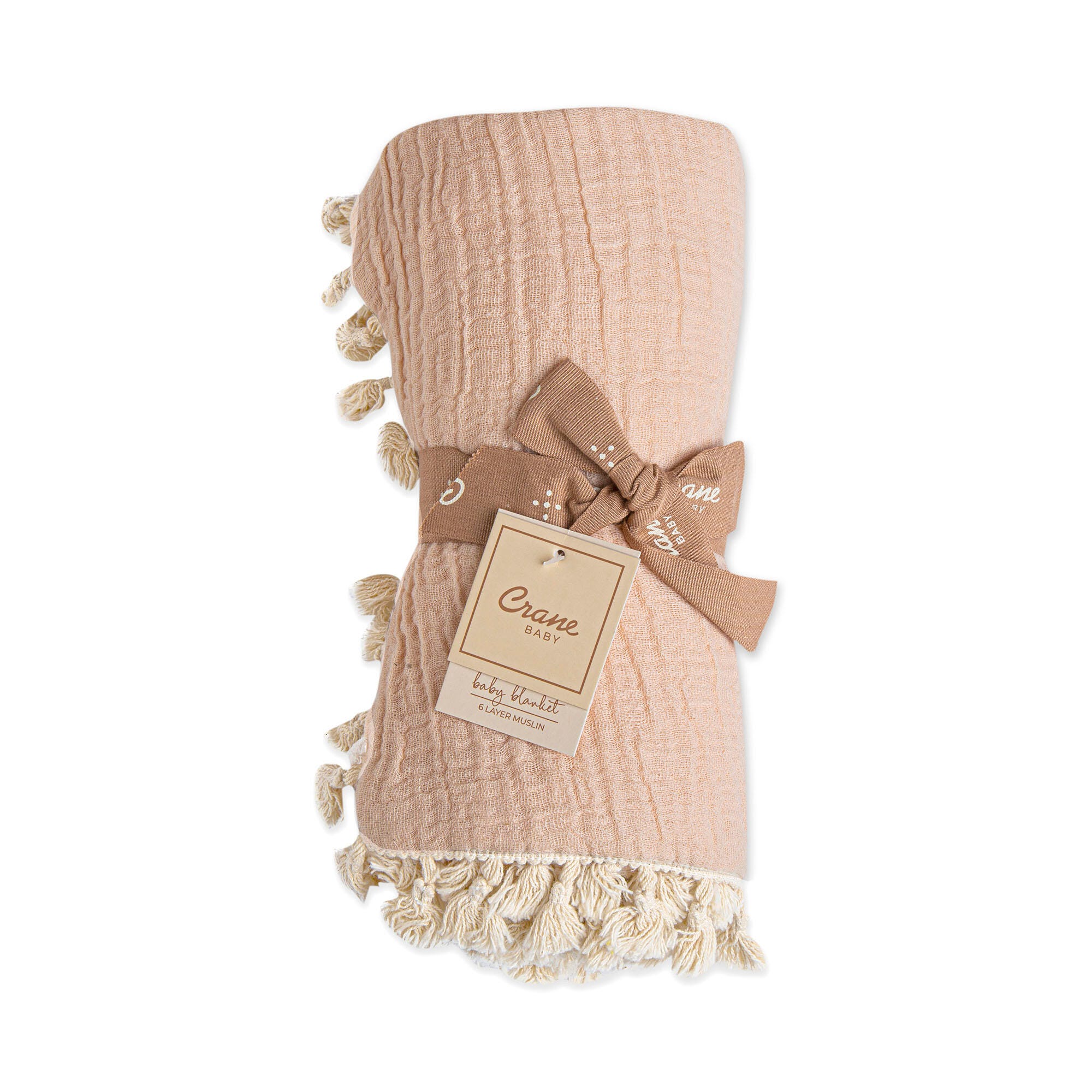 Crane Baby Tasseled Baby Blanket, Pink, large