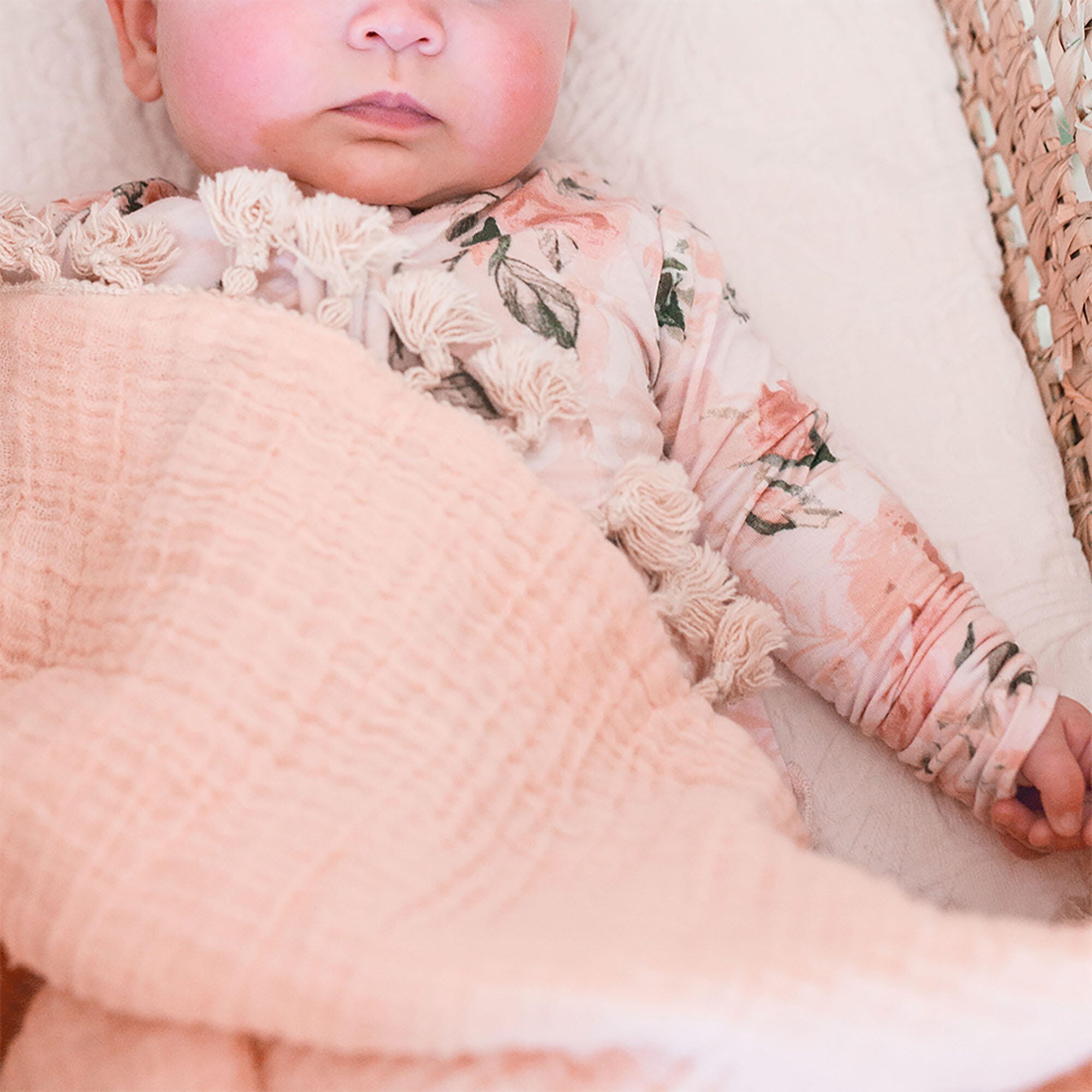 Crane Baby Tasseled Baby Blanket, Pink, large